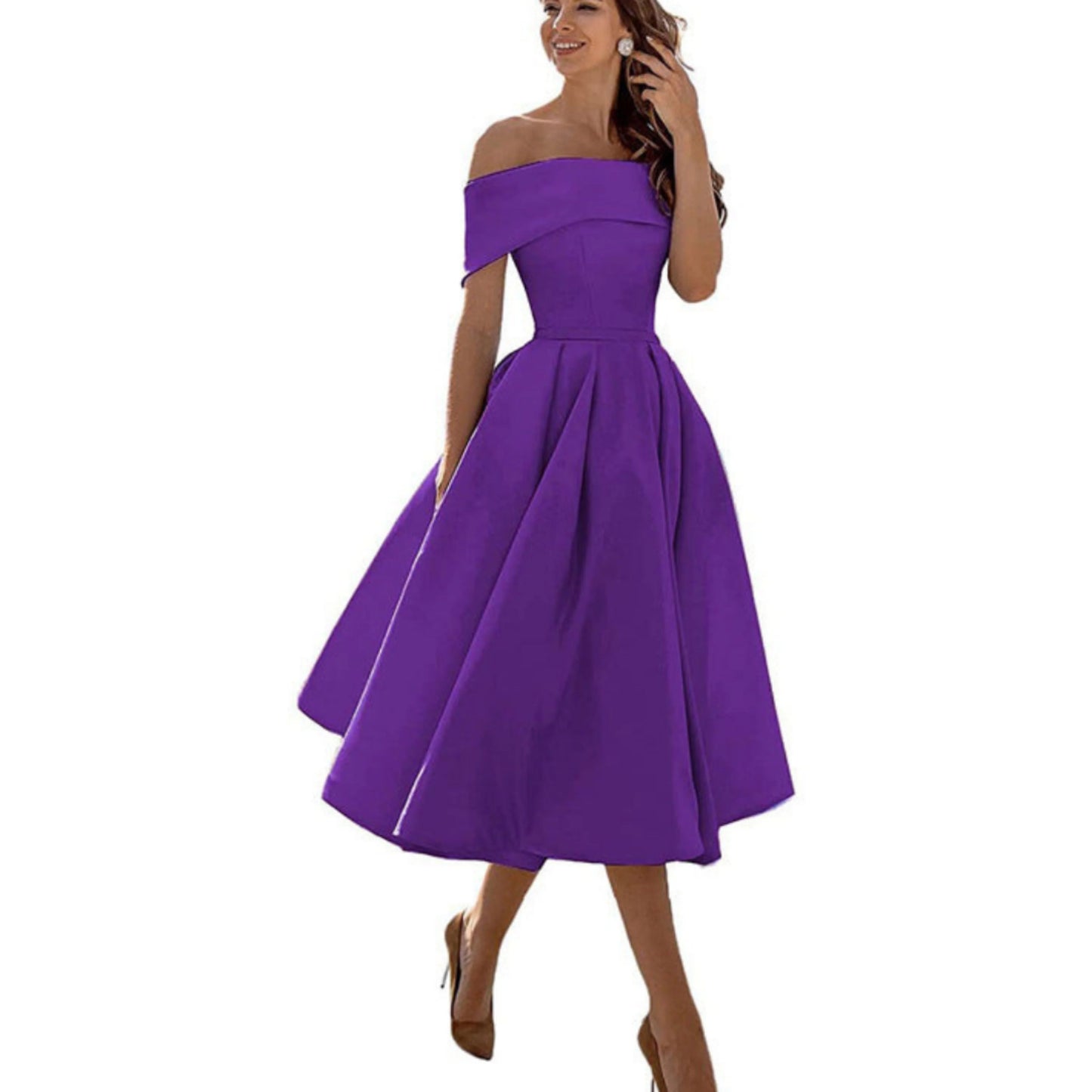Femmes Robe Évasée | Épaules Dénudées Midi
