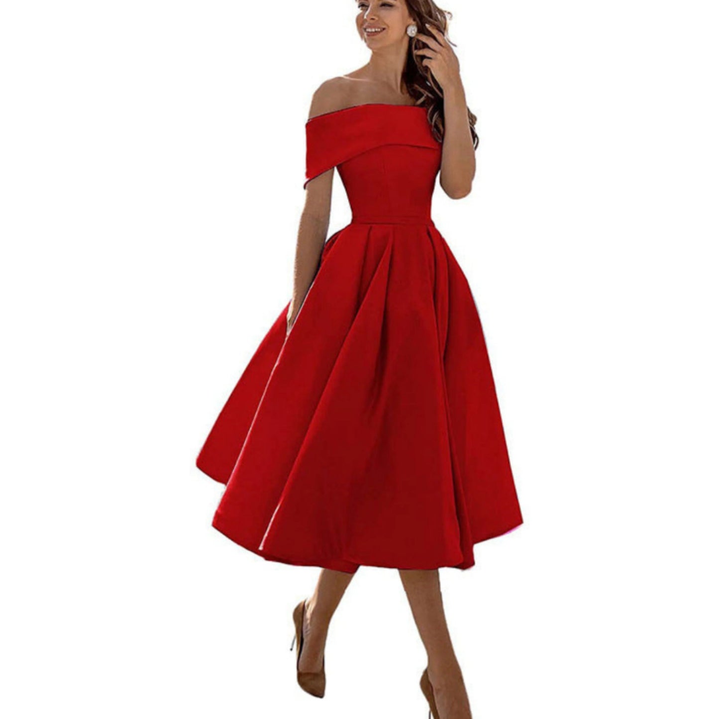 Femmes Robe Évasée | Épaules Dénudées Midi
