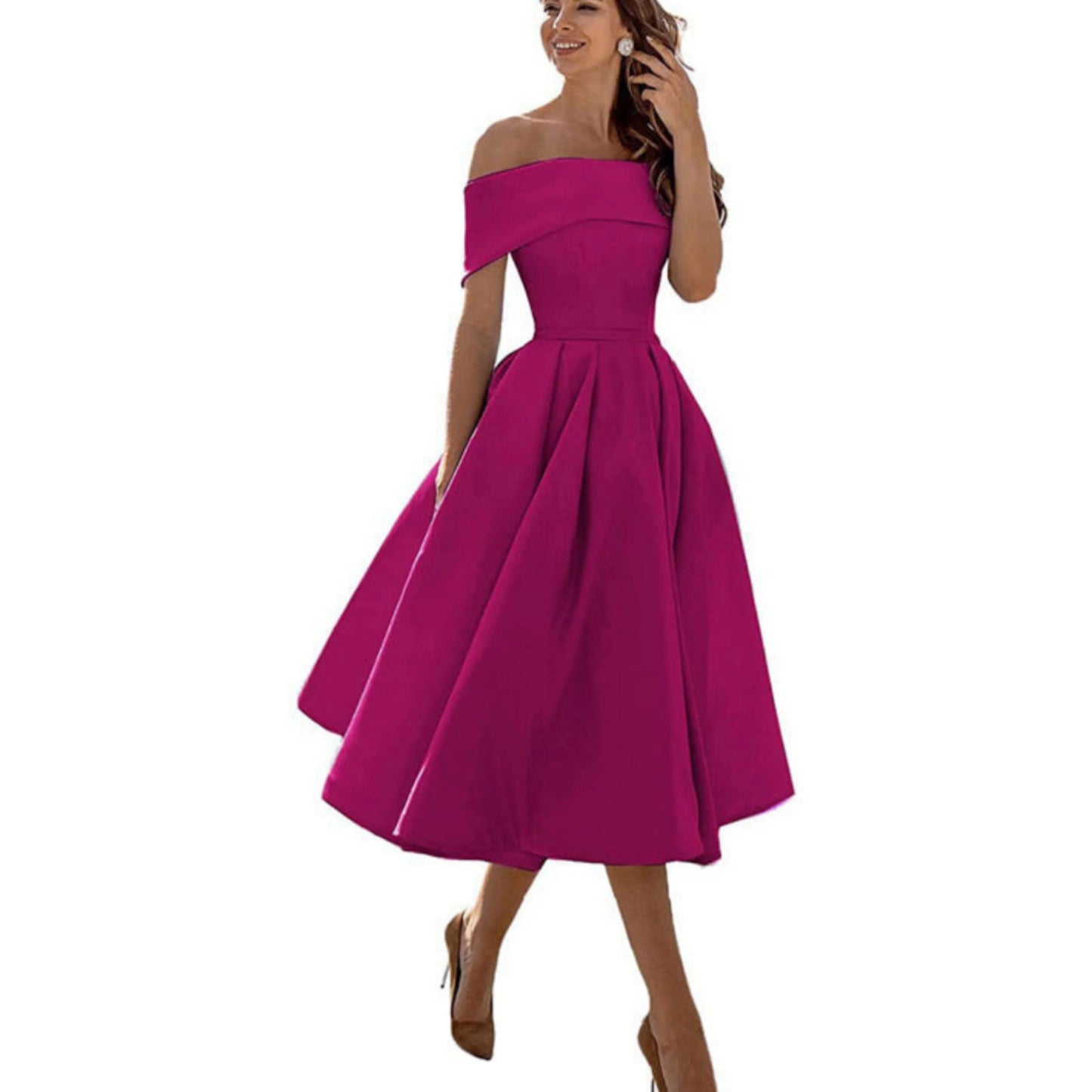Femmes Robe Évasée | Épaules Dénudées Midi