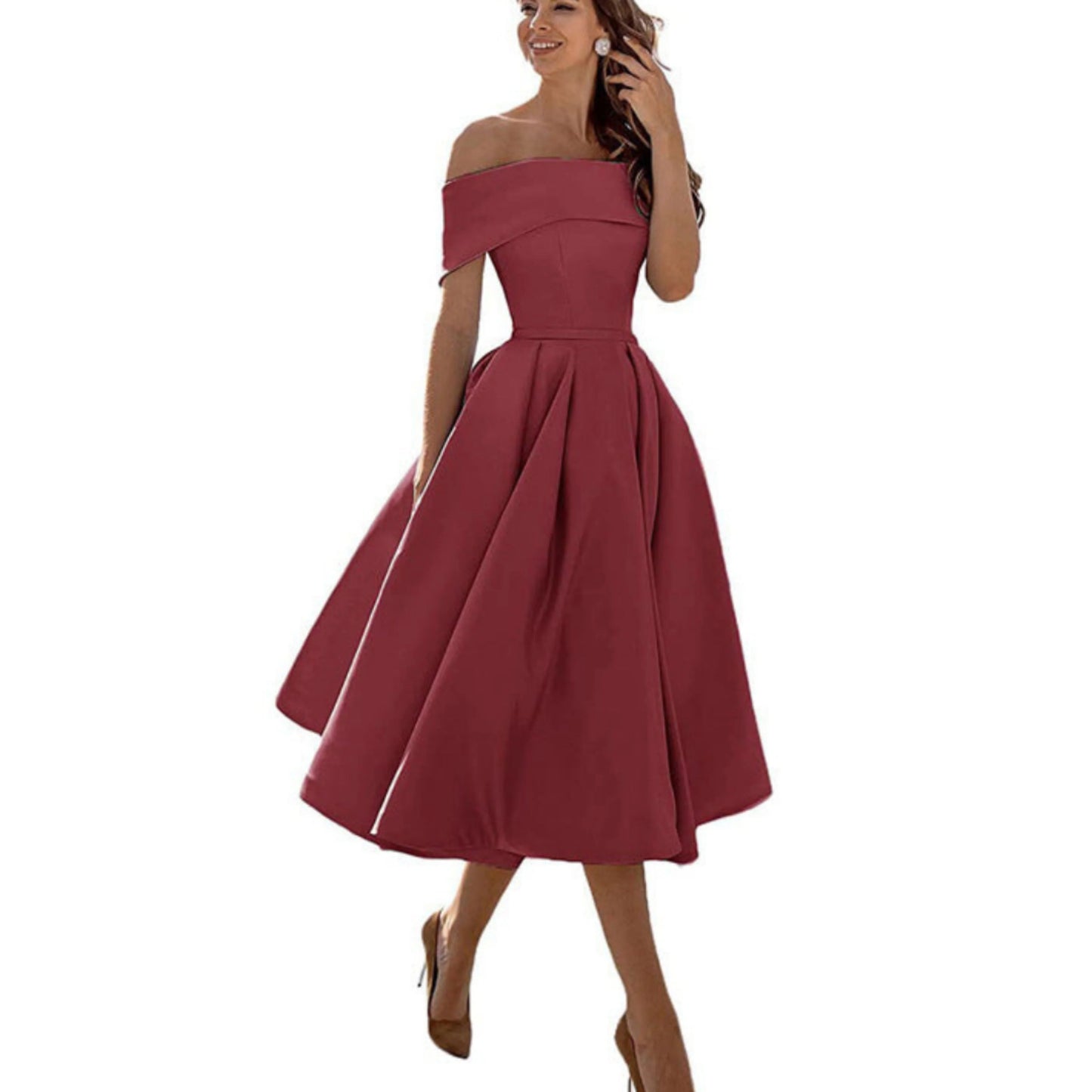 Femmes Robe Évasée | Épaules Dénudées Midi