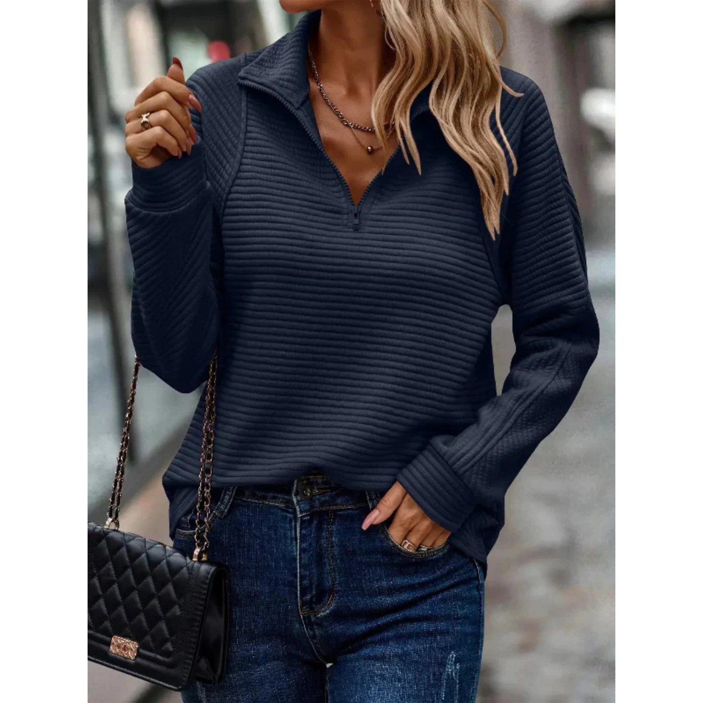 Orietta | Femme Pull | Col Zippé et Manches Longues