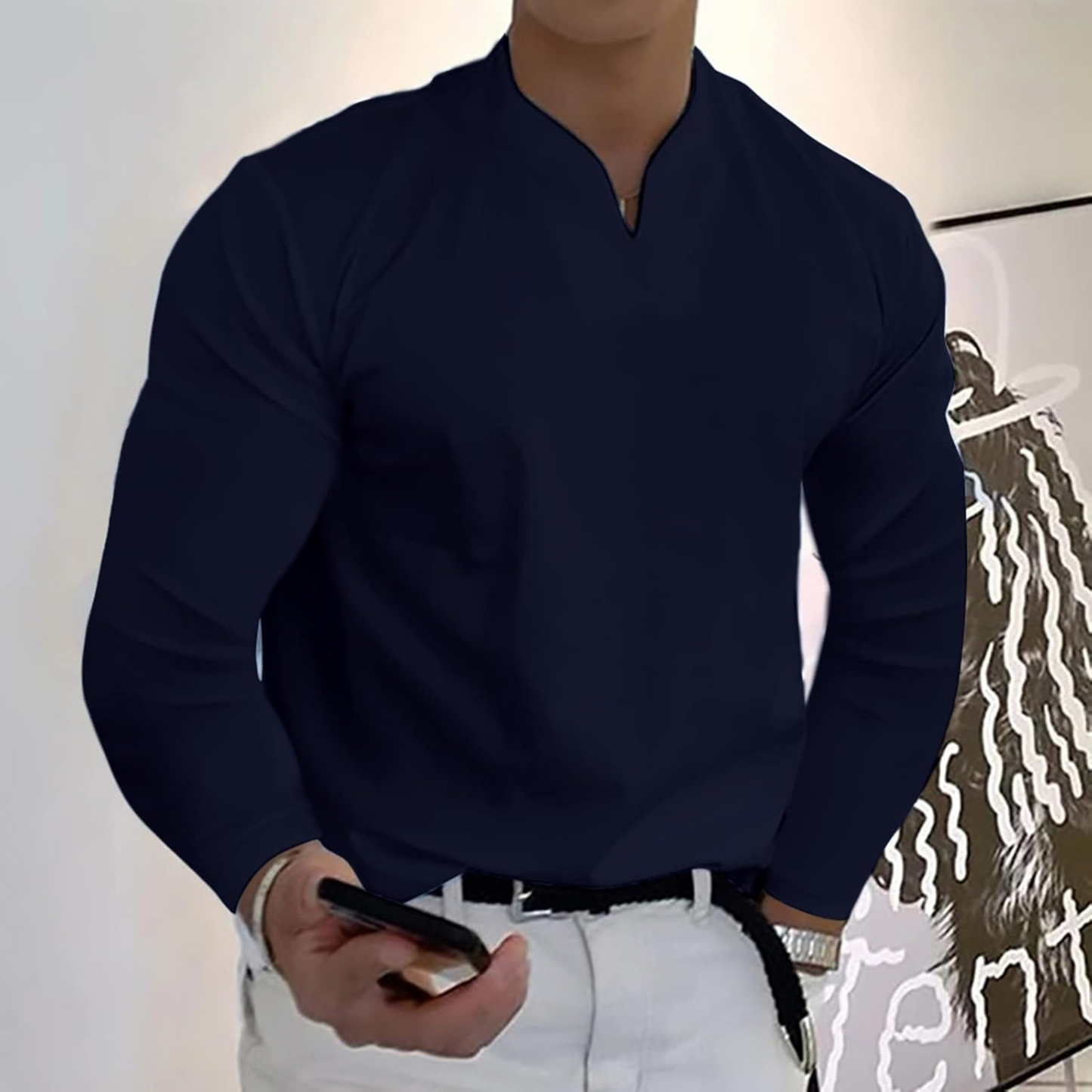Florencio | Polo Homme Manches Longues | Col V Séchage Rapide