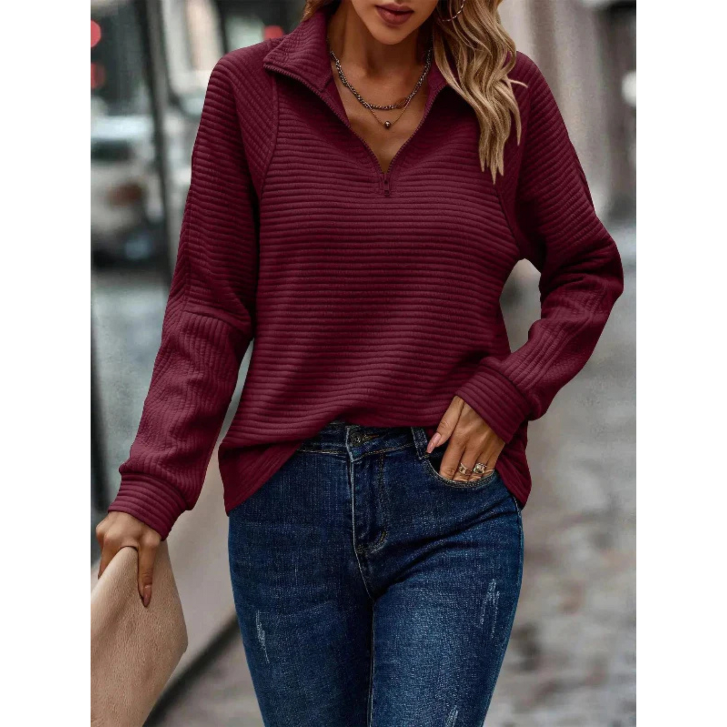 Orietta | Femme Pull | Col Zippé et Manches Longues