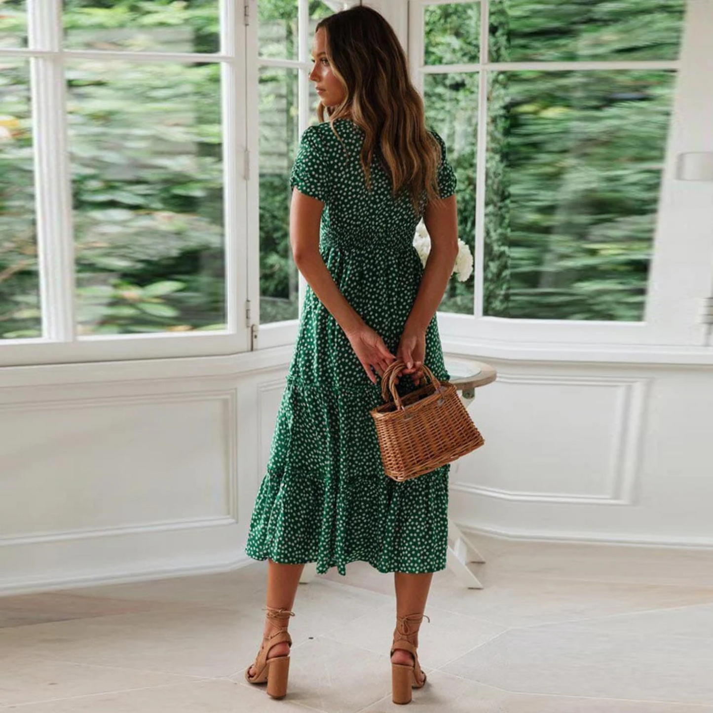Femmes Robe Midi Boho | Manches Bouffantes