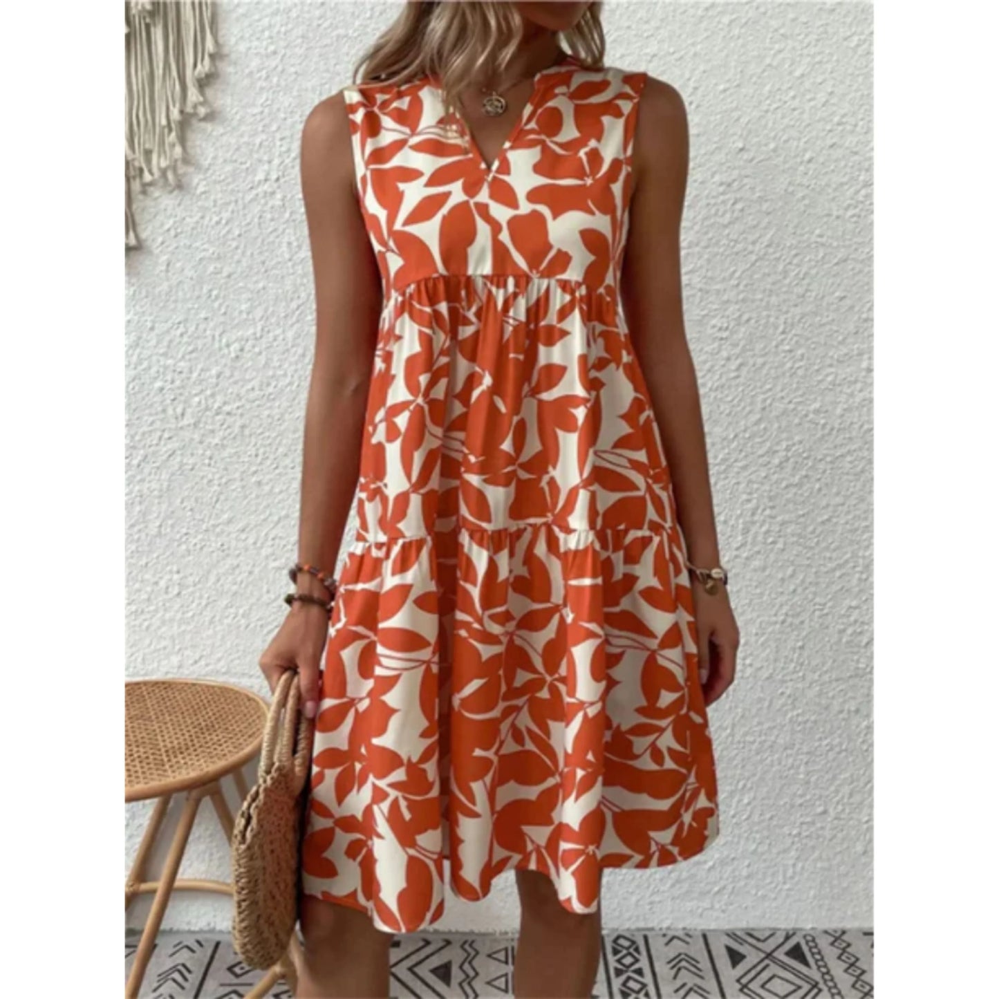 Femmes Robe Smock d'Été | Sans Manches Midi