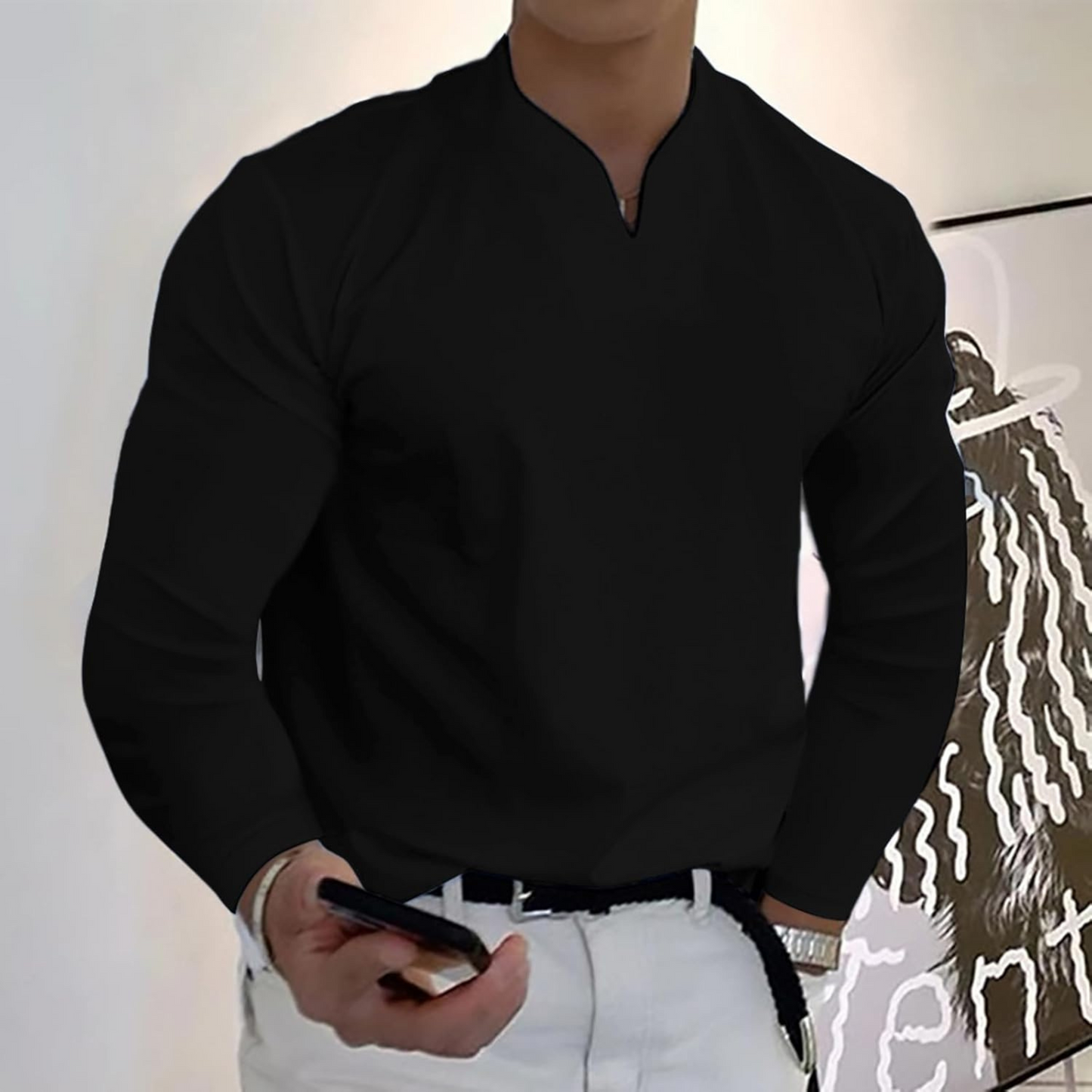 Florencio | Polo Homme Manches Longues | Col V Séchage Rapide