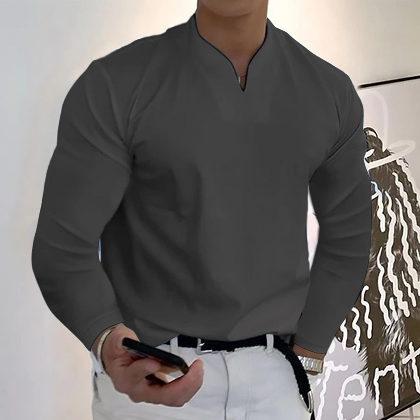 Florencio | Polo Homme Manches Longues | Col V Séchage Rapide