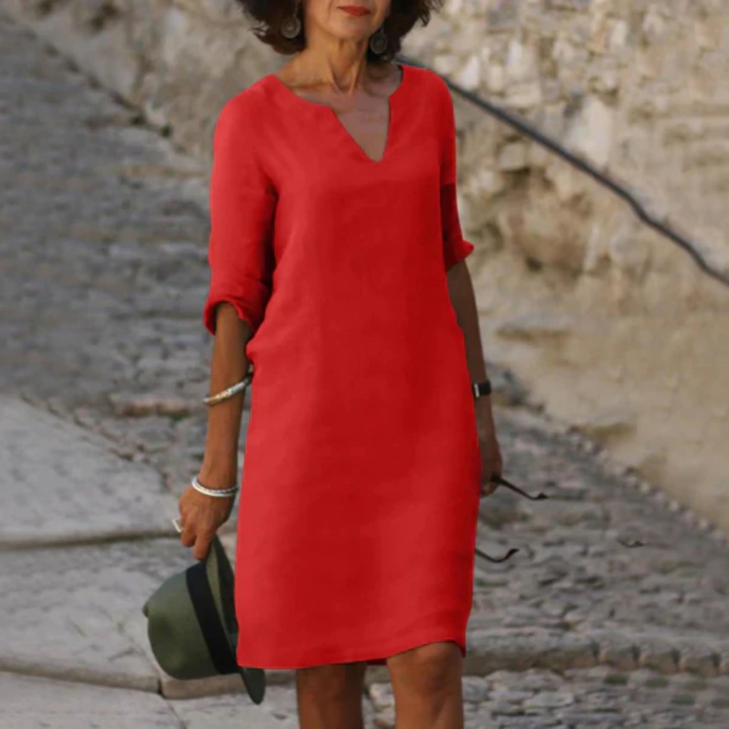 Femmes Robe | Col V Manches Trois-Quarts