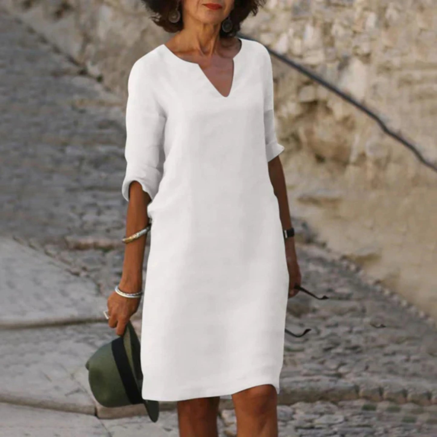 Femmes Robe | Col V Manches Trois-Quarts