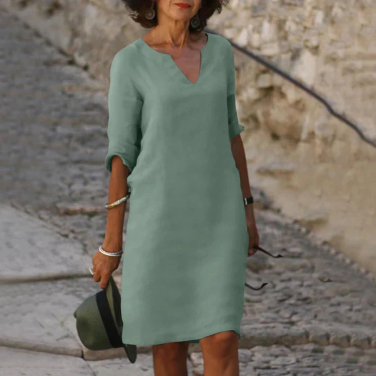 Femmes Robe | Col V Manches Trois-Quarts