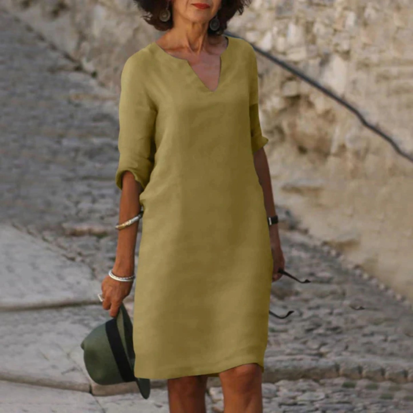 Femmes Robe | Col V Manches Trois-Quarts
