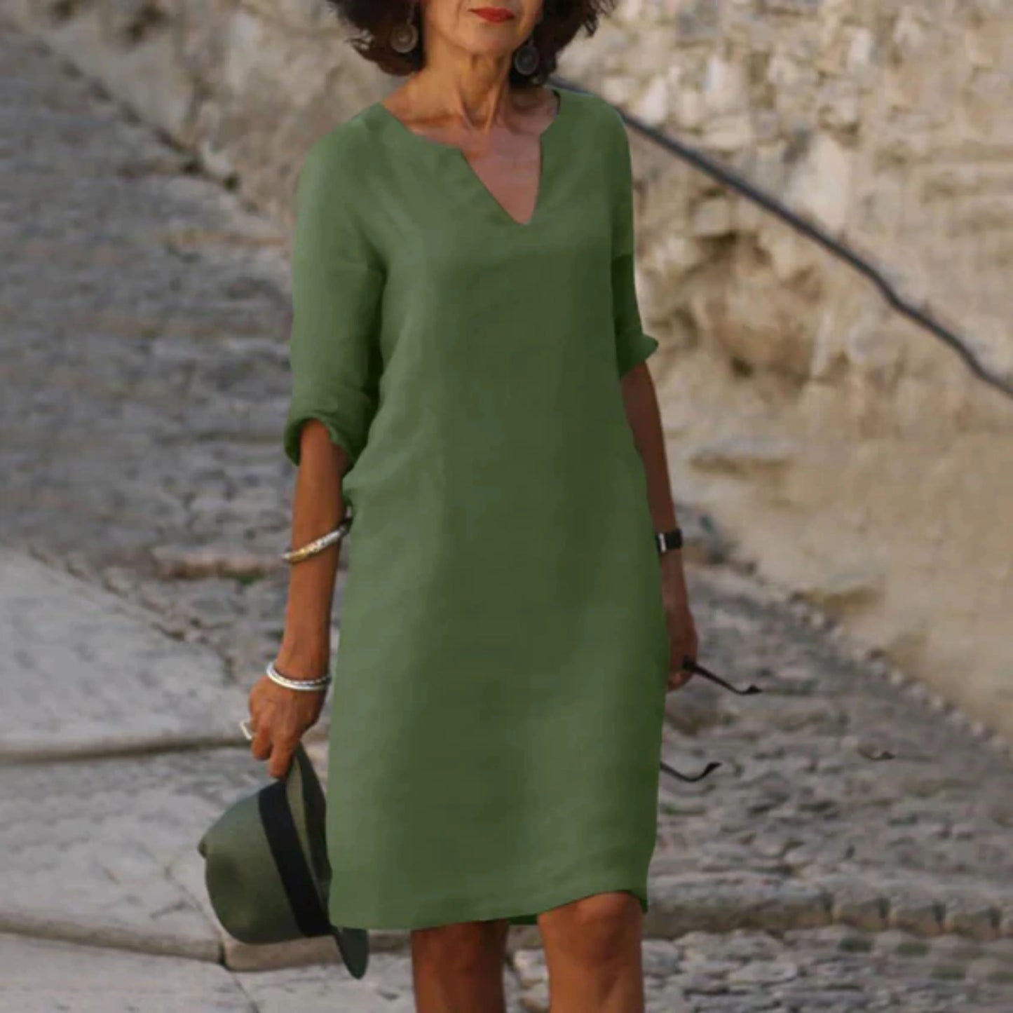 Femmes Robe | Col V Manches Trois-Quarts