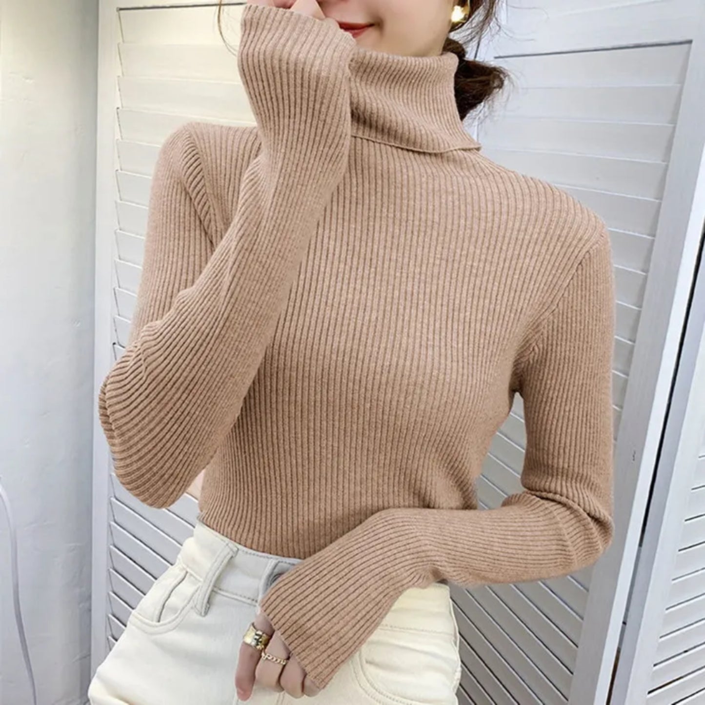 Daphnéa | Pull Col Roulé Pour Femme | Tricot Ribbé
