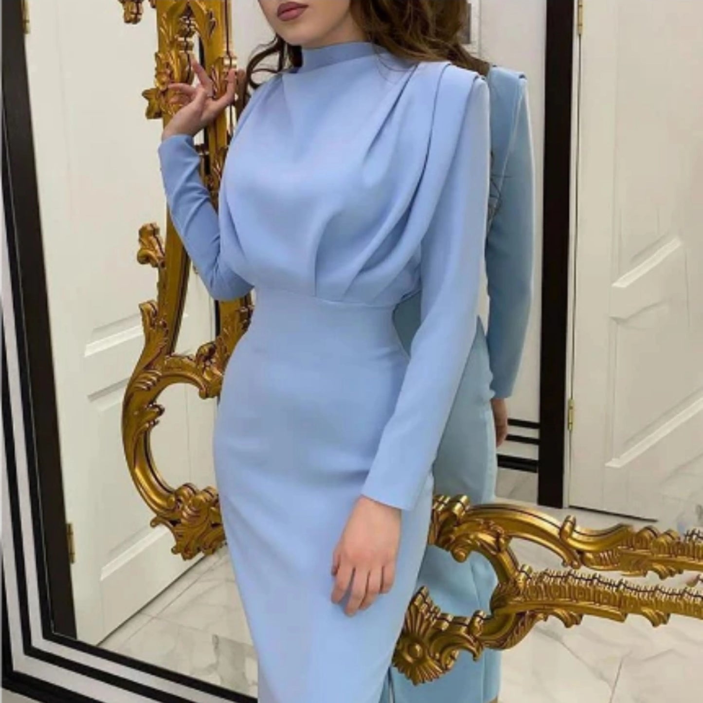 Femmes Robe de Soirée | Manches Longues Midi