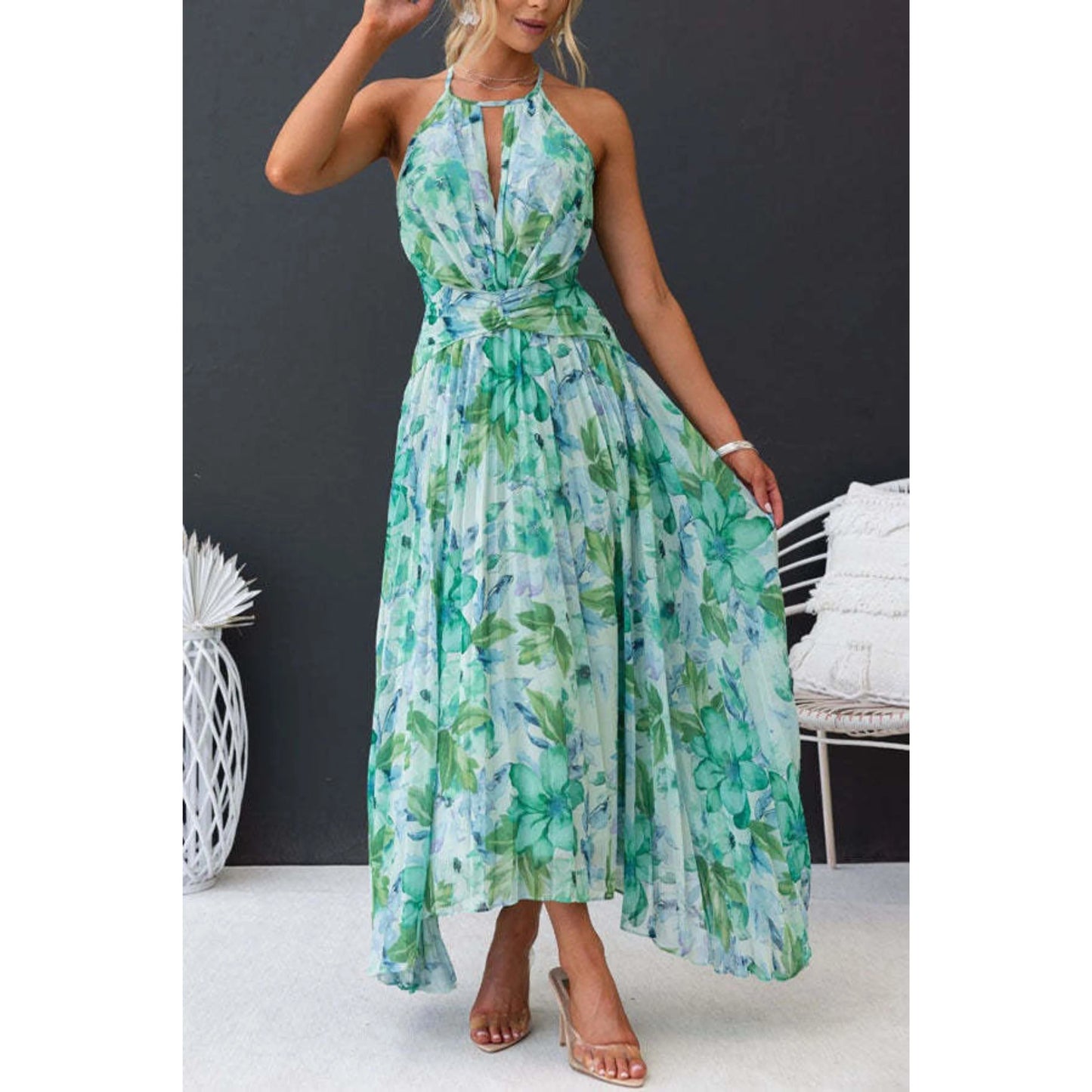 Femmes Robe | Mi-Longue Plissée à Fleurs