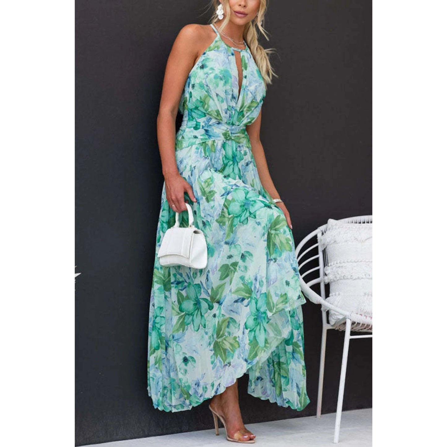Femmes Robe | Mi-Longue Plissée à Fleurs