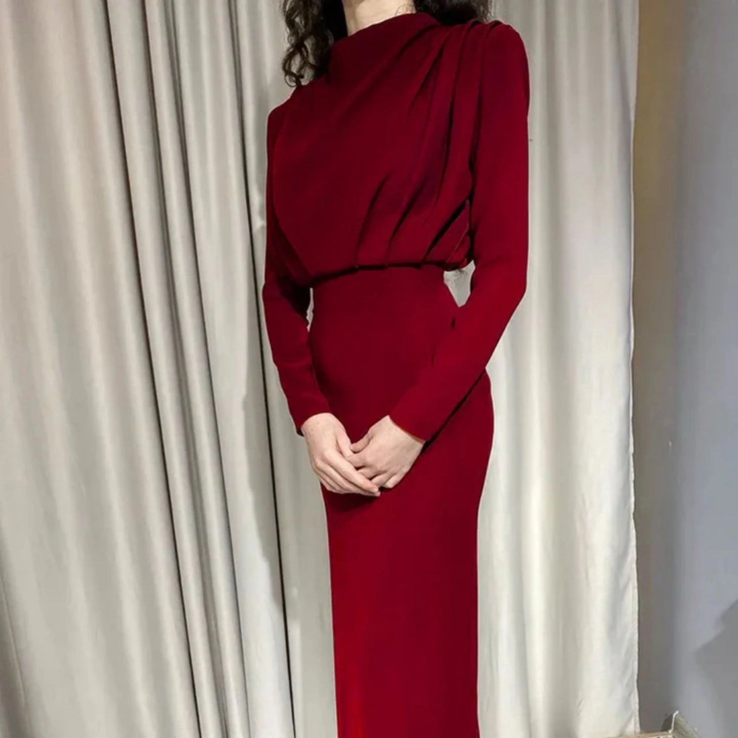 Femmes Robe de Soirée | Manches Longues Midi