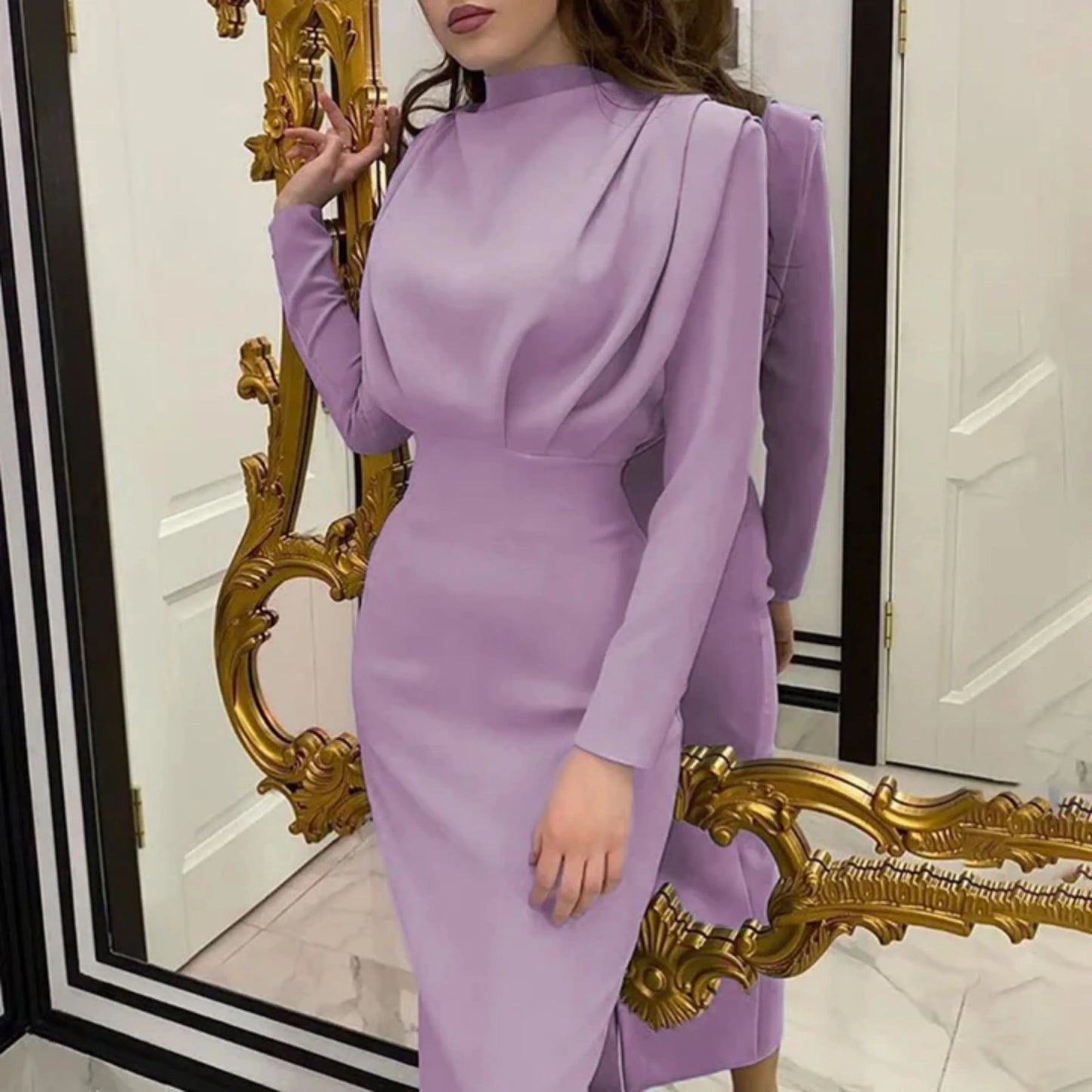 Femmes Robe de Soirée | Manches Longues Midi