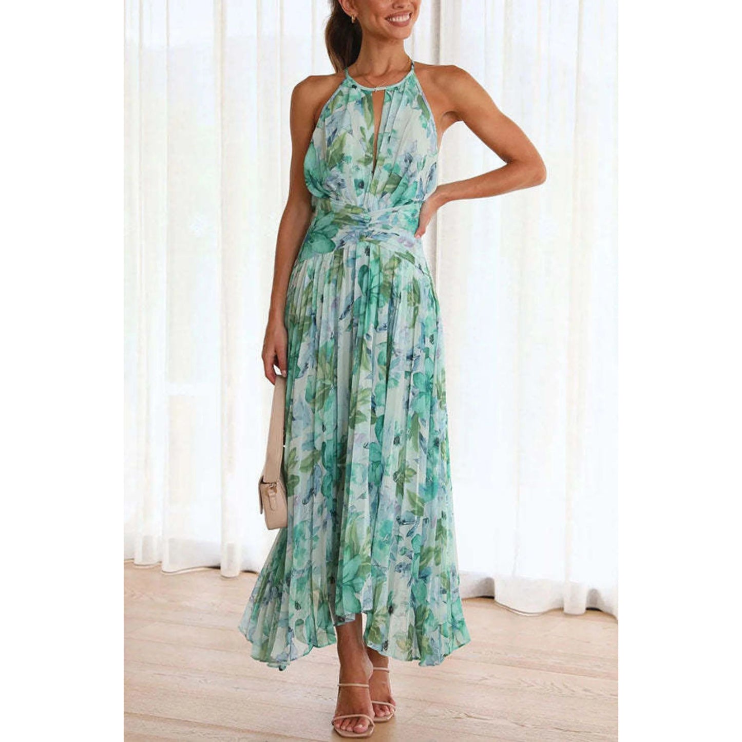 Femmes Robe | Mi-Longue Plissée à Fleurs