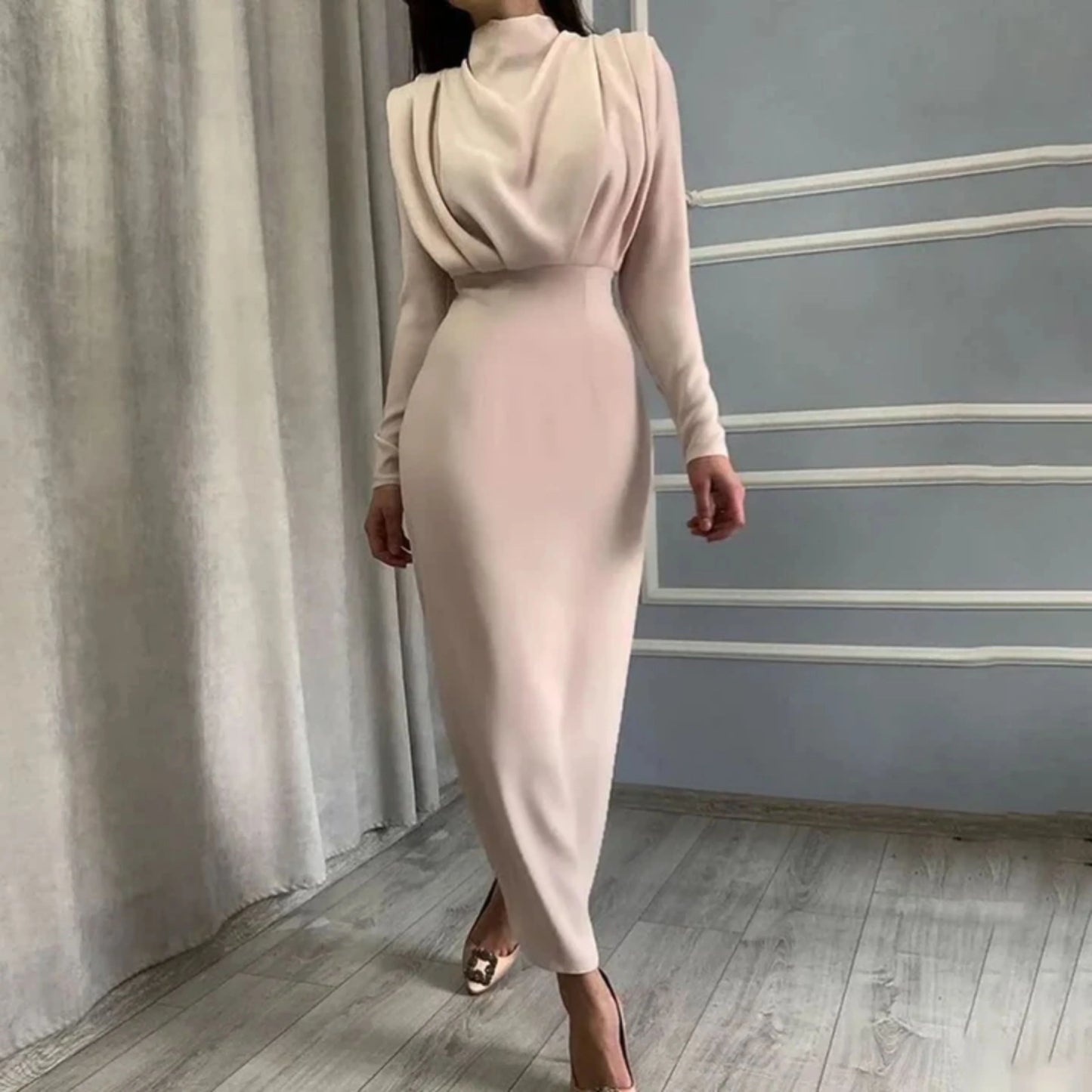 Femmes Robe de Soirée | Manches Longues Midi