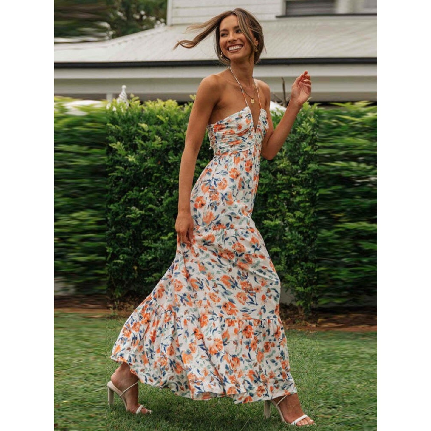 Femmes Robe Invité Mariage Été | Imprimé Fleuri et Col V