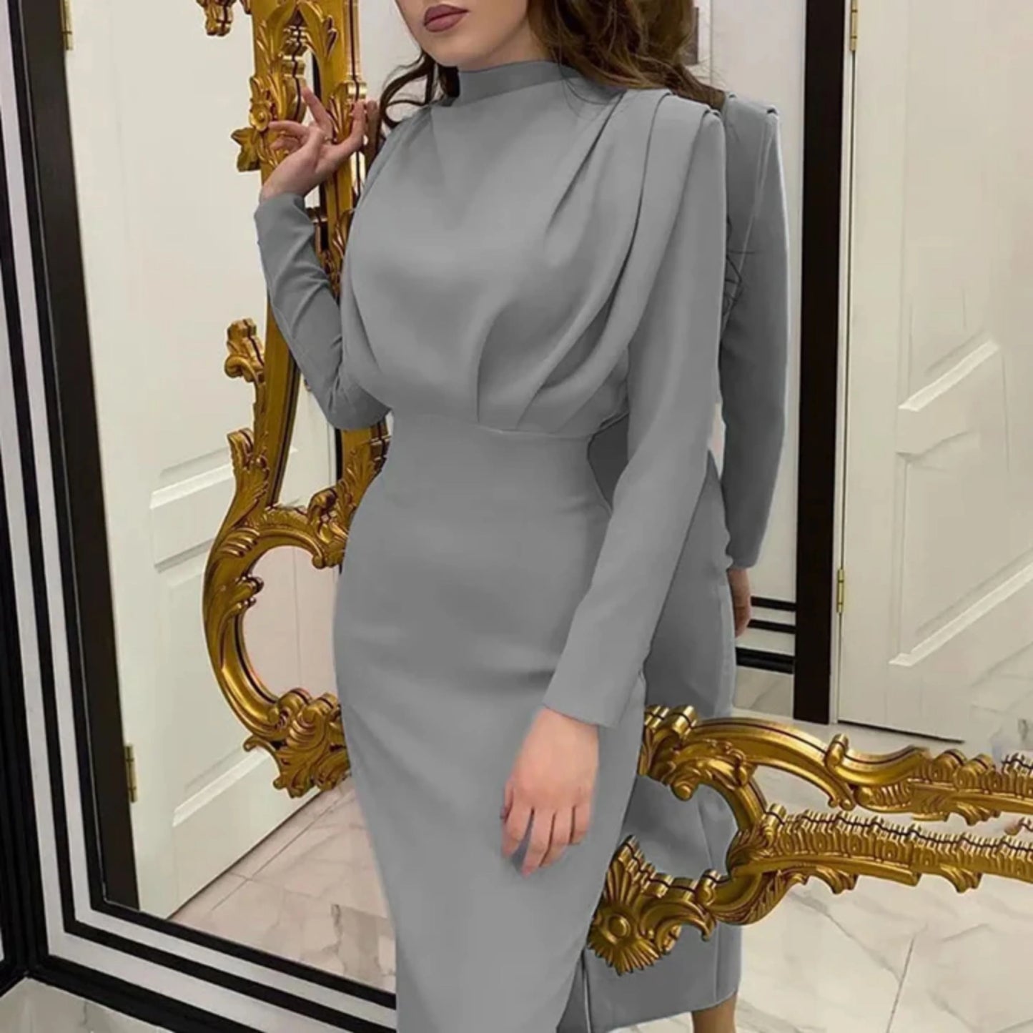 Femmes Robe de Soirée | Manches Longues Midi