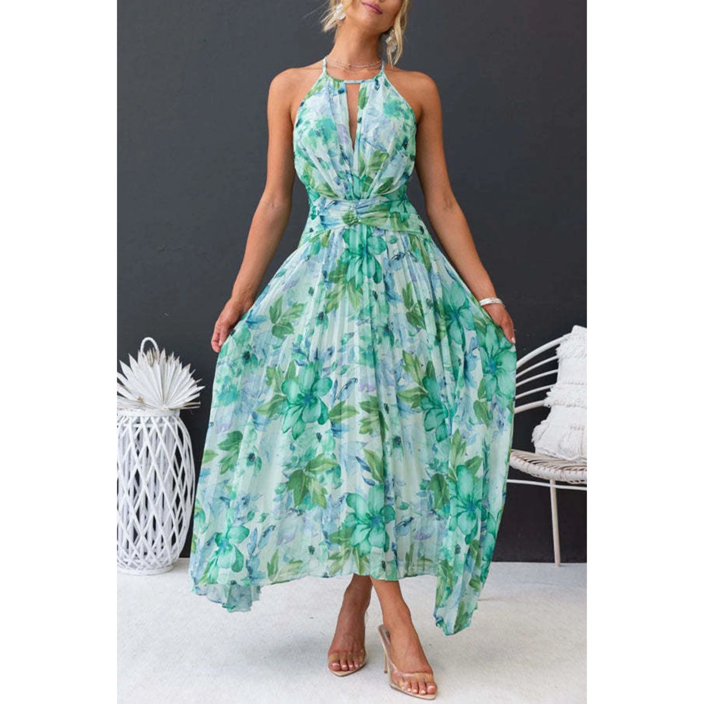 Femmes Robe | Mi-Longue Plissée à Fleurs