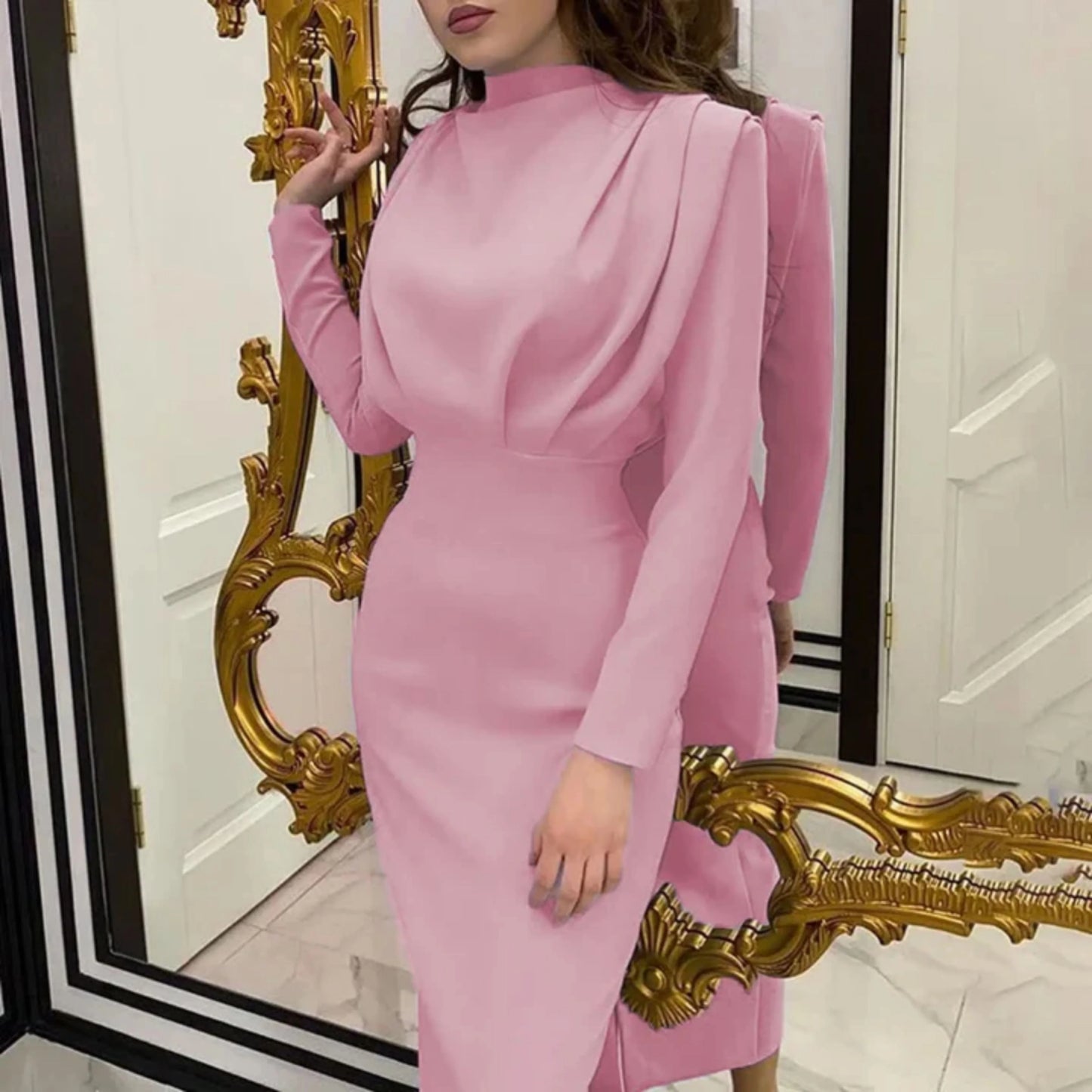 Femmes Robe de Soirée | Manches Longues Midi