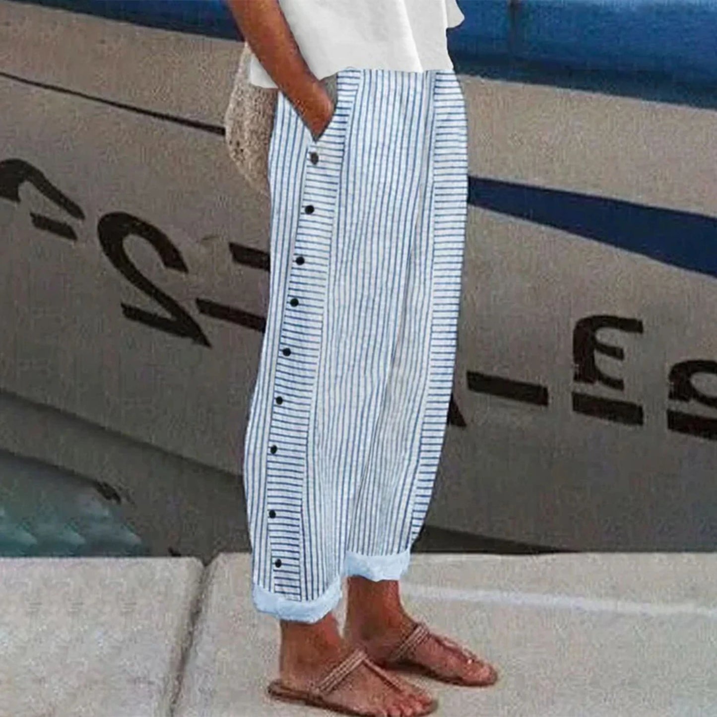 Femmes Pantalon Bleu | Poches Latérales