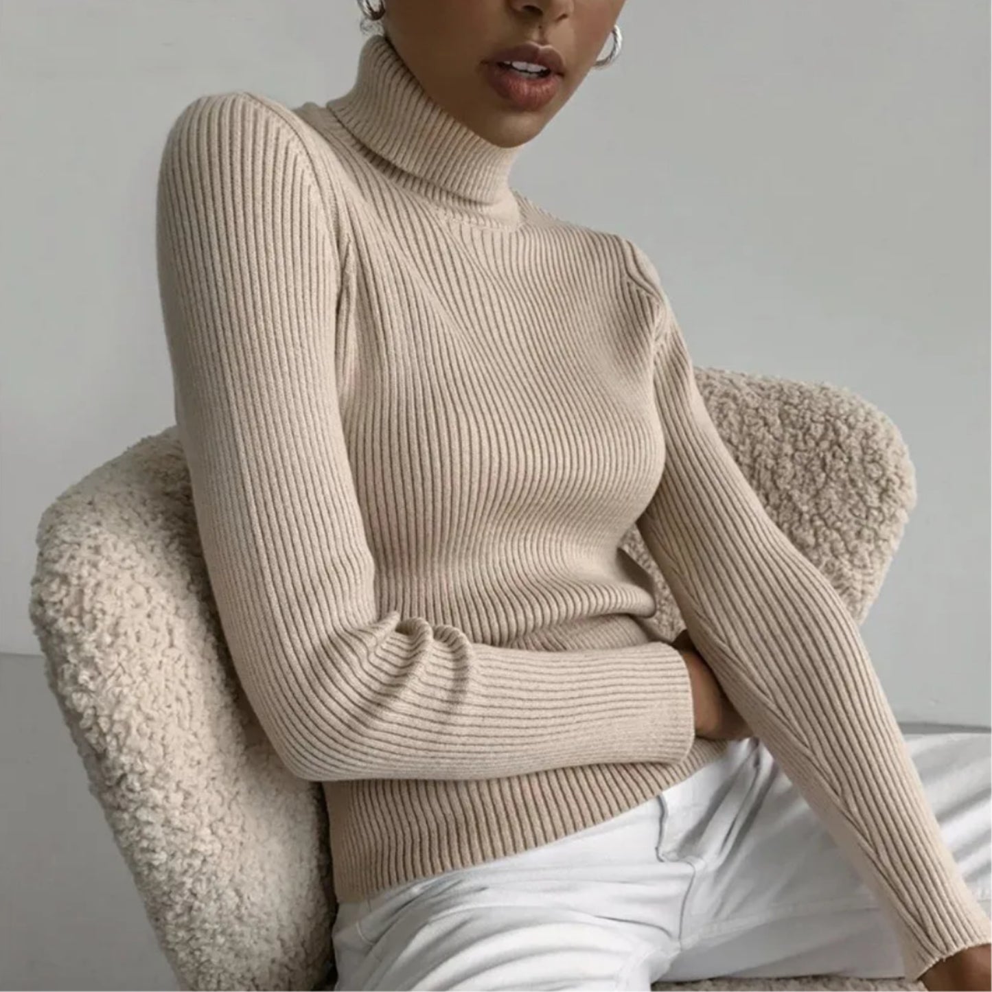 Daphnéa | Pull Col Roulé Pour Femme | Tricot Ribbé