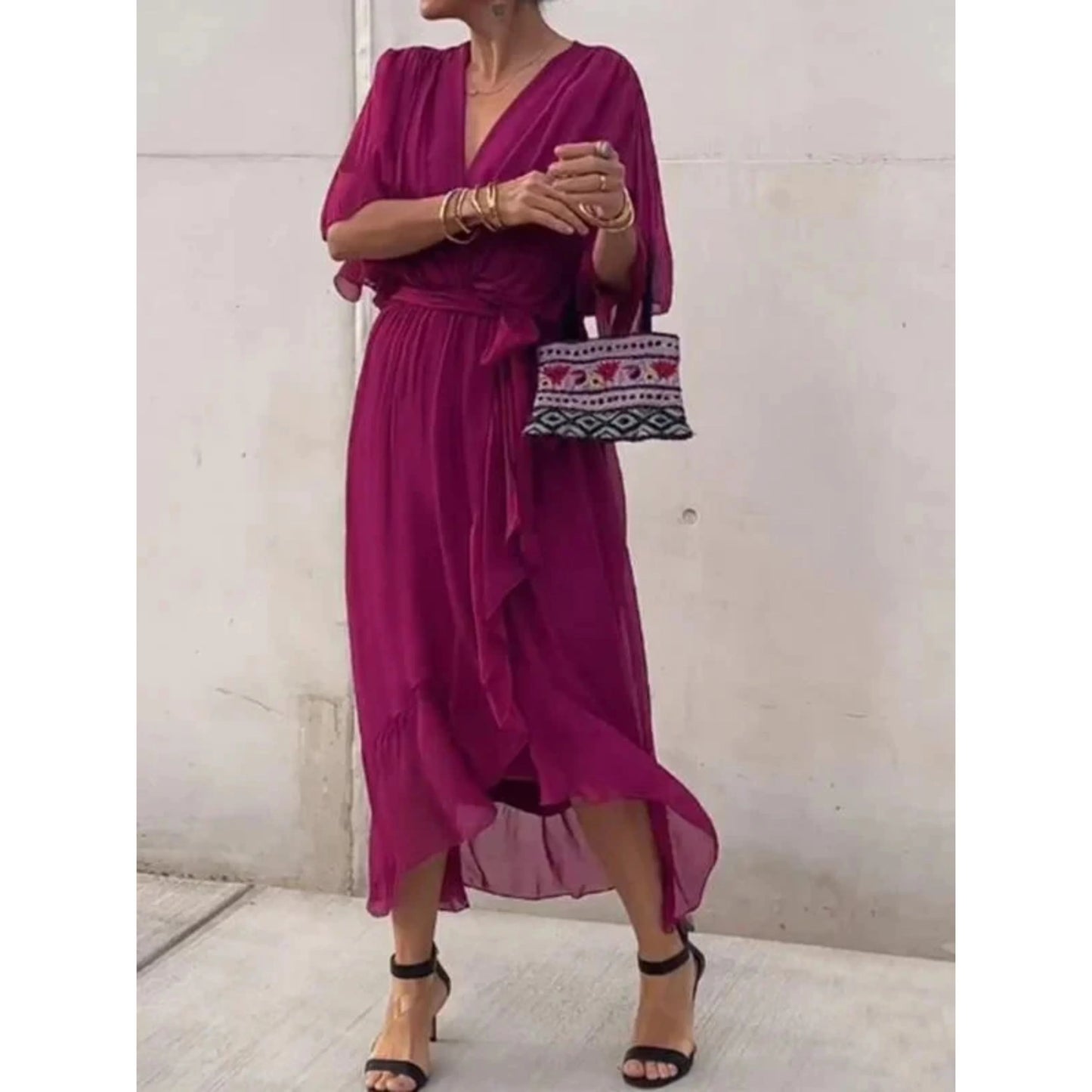 Femmes Robe Col V | Mousseline de Soie Stylée