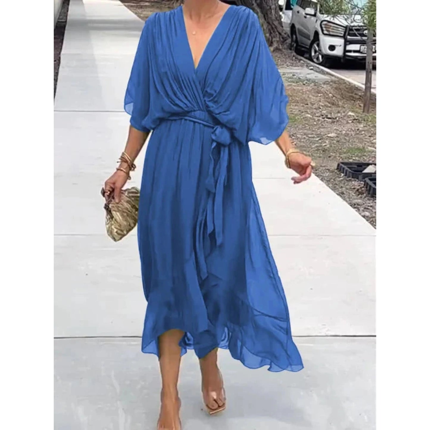 Femmes Robe Col V | Mousseline de Soie Stylée