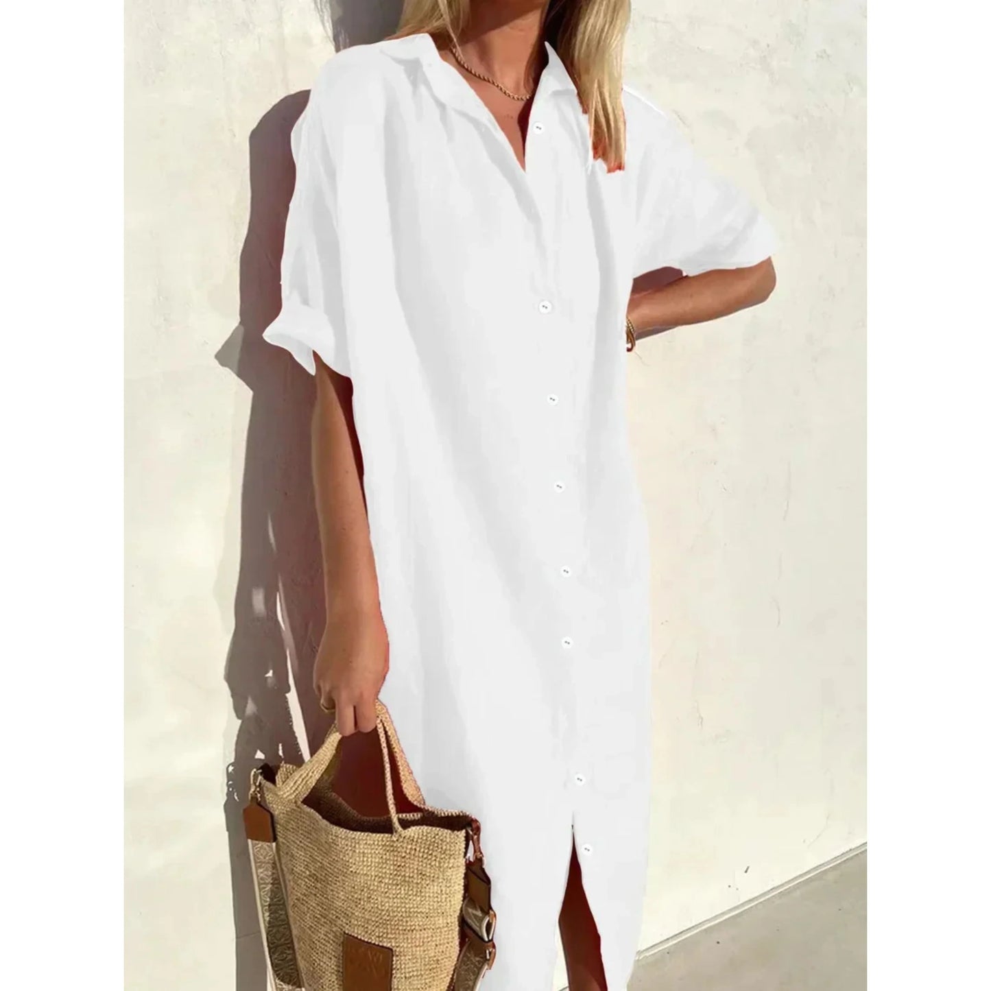 Femmes Robe Décontractée | Manches Amples Boutons