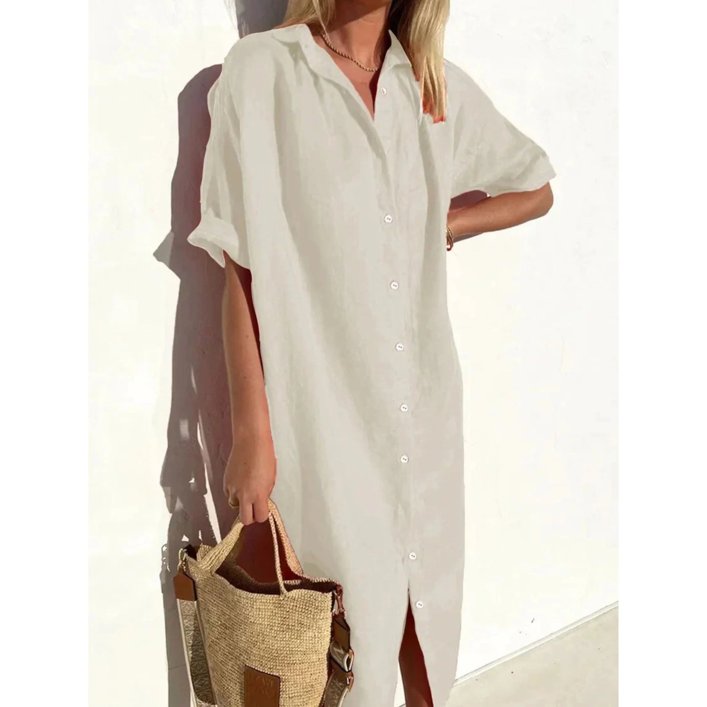 Femmes Robe Décontractée | Manches Amples Boutons
