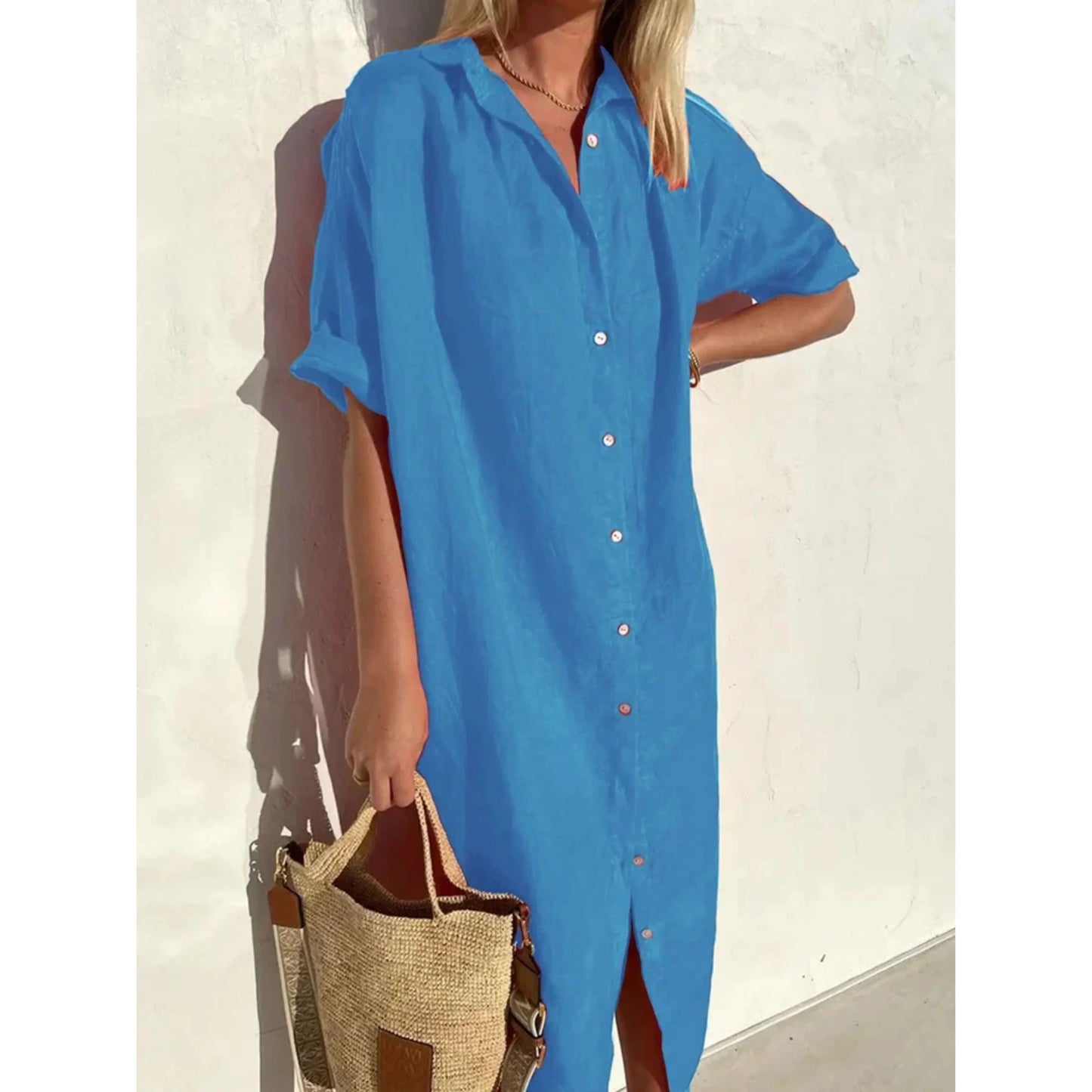 Femmes Robe Décontractée | Manches Amples Boutons