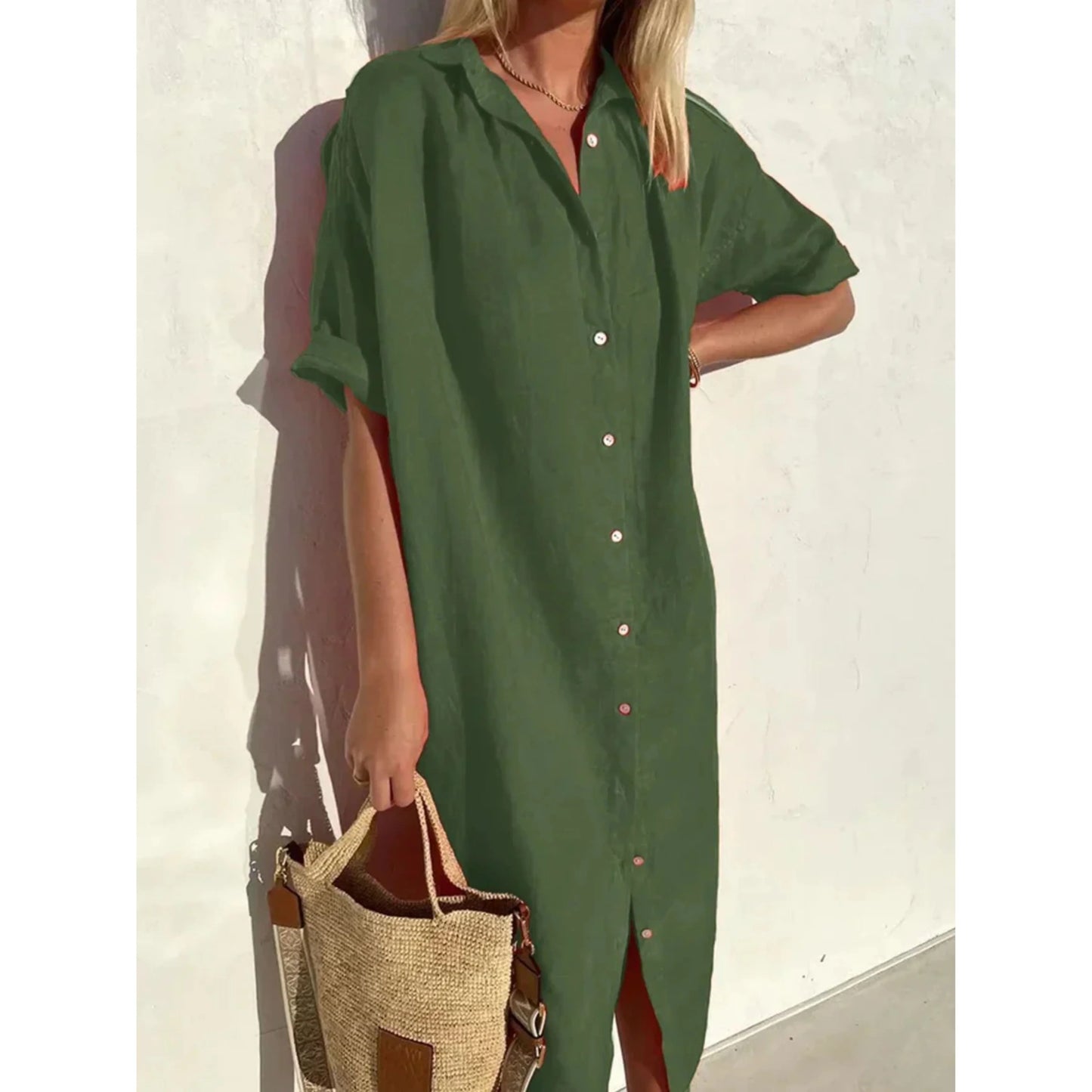 Femmes Robe Décontractée | Manches Amples Boutons