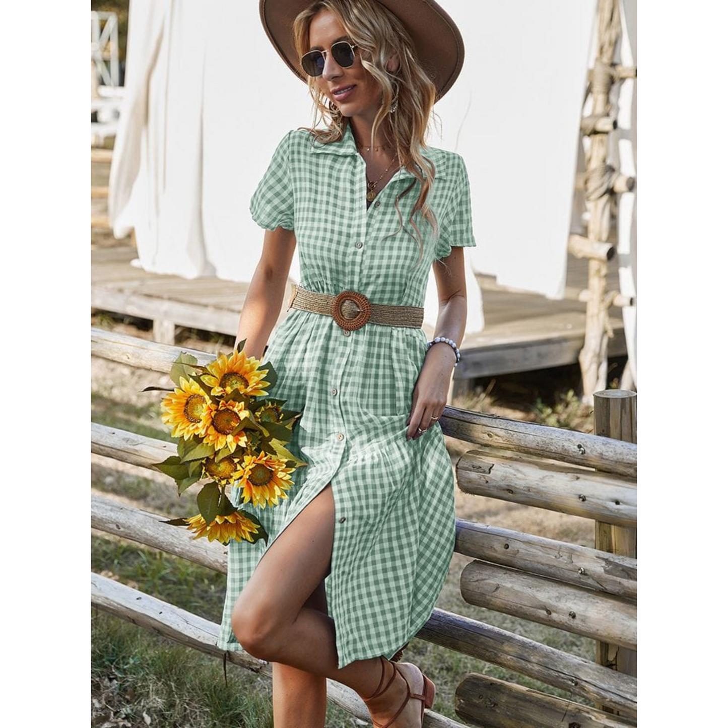 Femmes Robe Midi Ibiza | Motif Carreaux