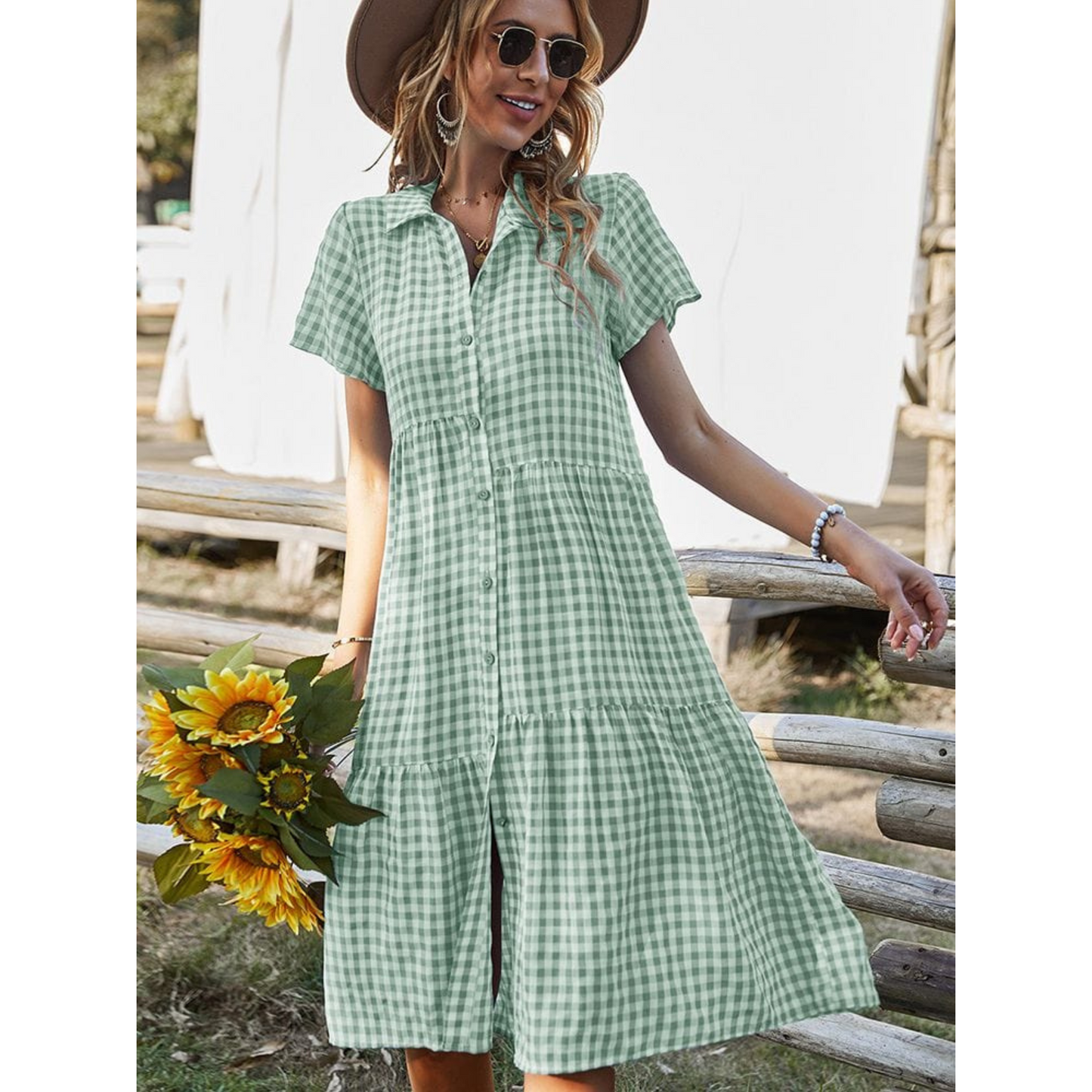 Femmes Robe Midi Ibiza | Motif Carreaux