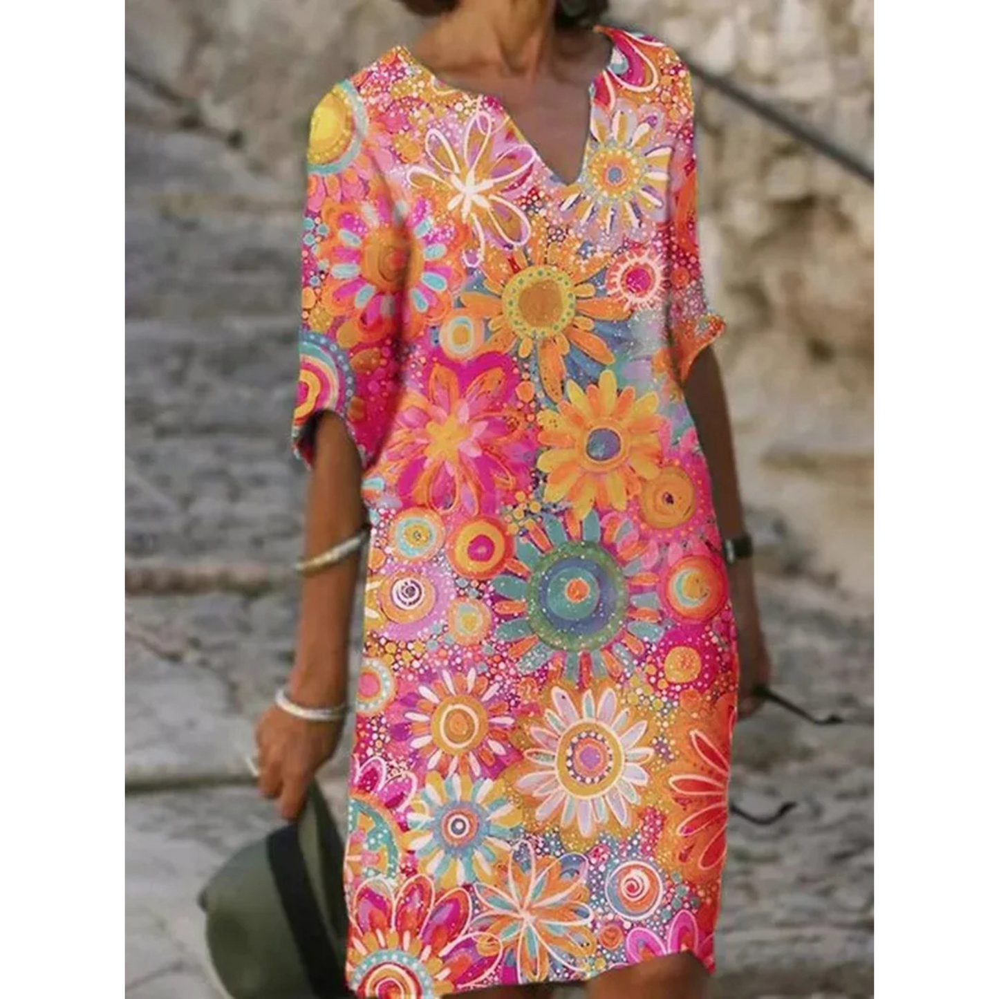 Femmes Robe | Longue avec Imprimé Fleuri et Col V