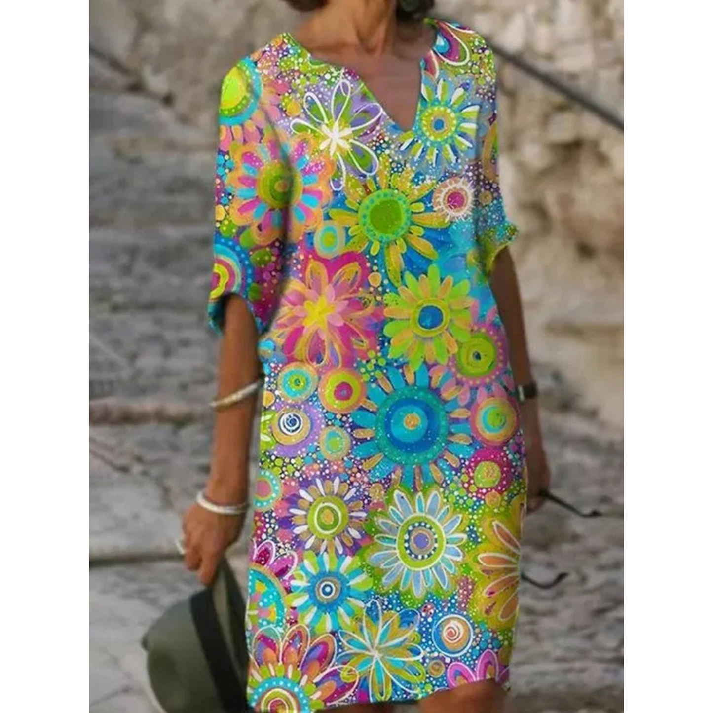 Femmes Robe | Longue avec Imprimé Fleuri et Col V