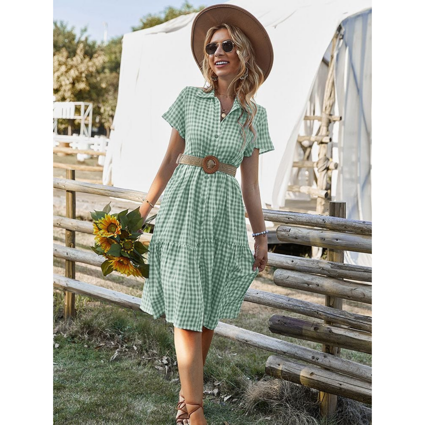 Femmes Robe Midi Ibiza | Motif Carreaux