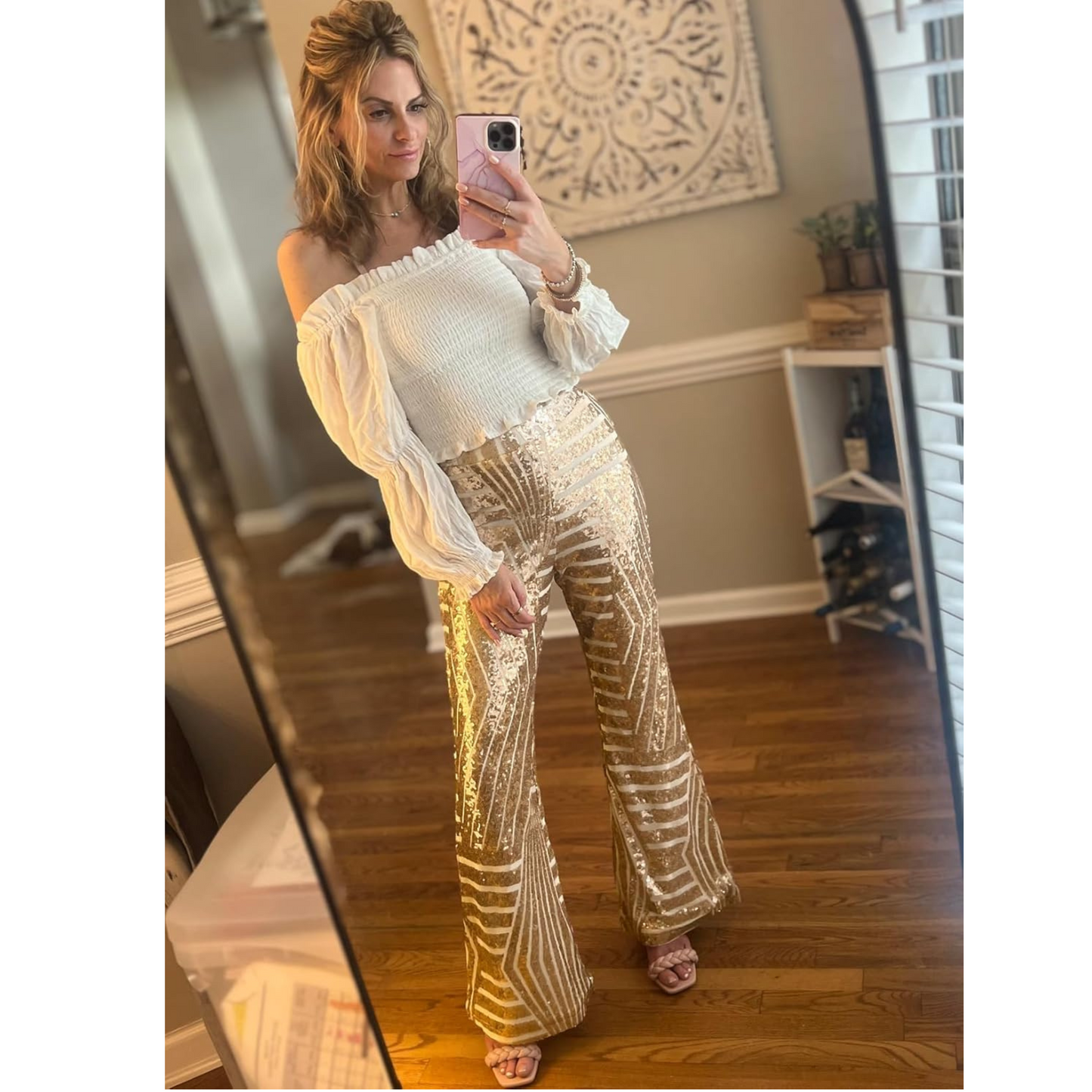 Sophie-Anne | Femme Pantalon Évasé | Fini Scintillant & Style Rétro