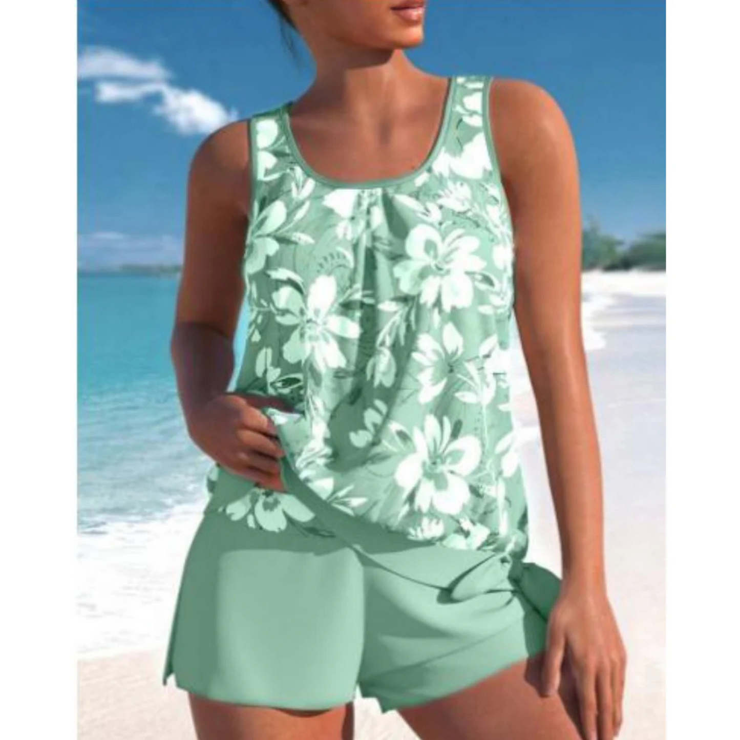Femmes Tankini Set Bicolore | Imprimé Fleuri