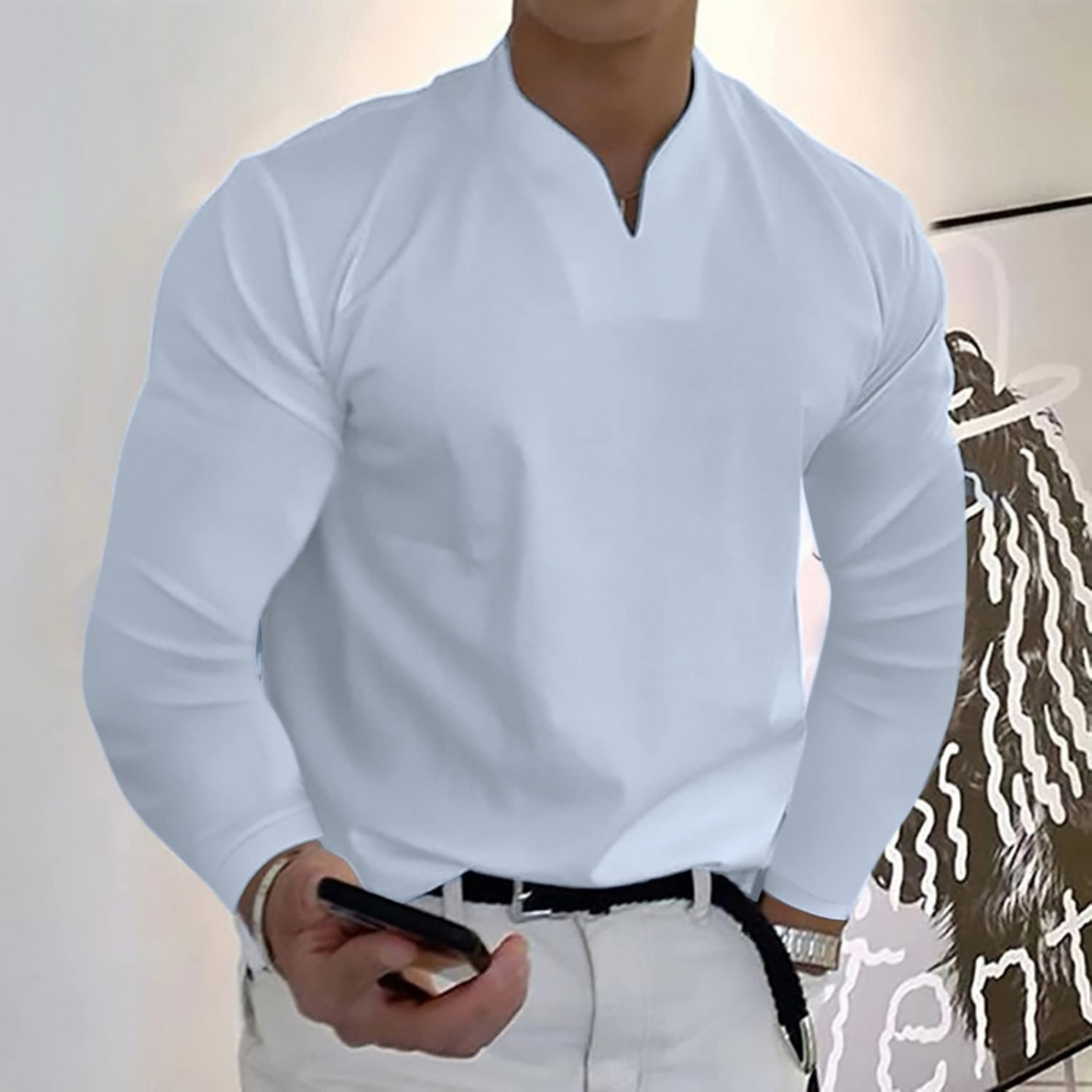 Florencio | Polo Homme Manches Longues | Col V Séchage Rapide