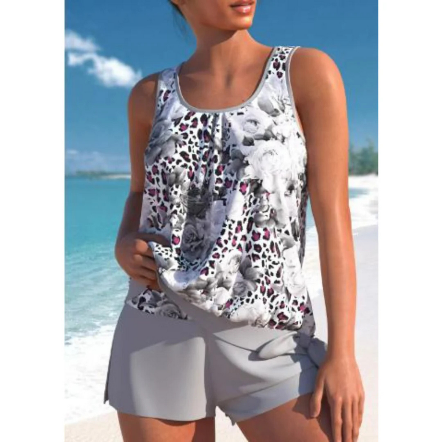Femmes Tankini Set Bicolore | Imprimé Fleuri
