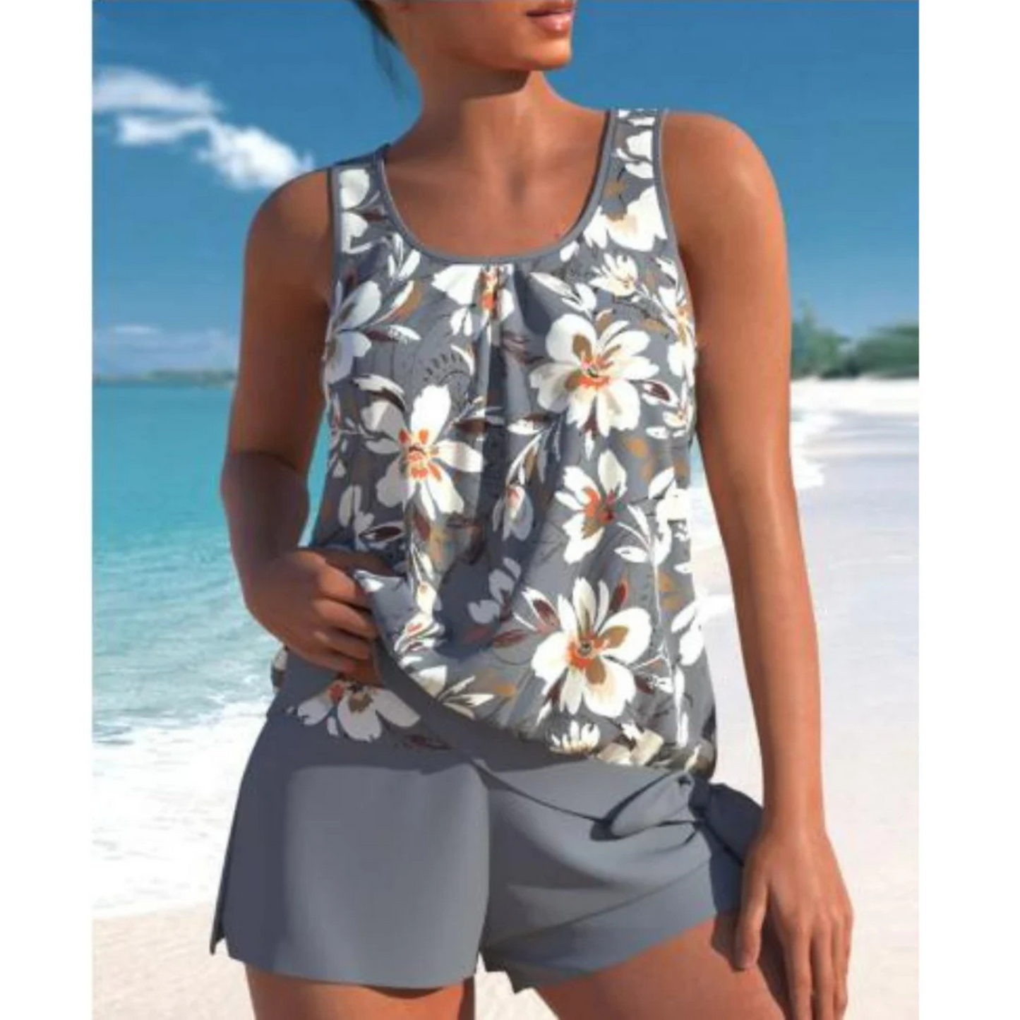 Femmes Tankini Set Bicolore | Imprimé Fleuri