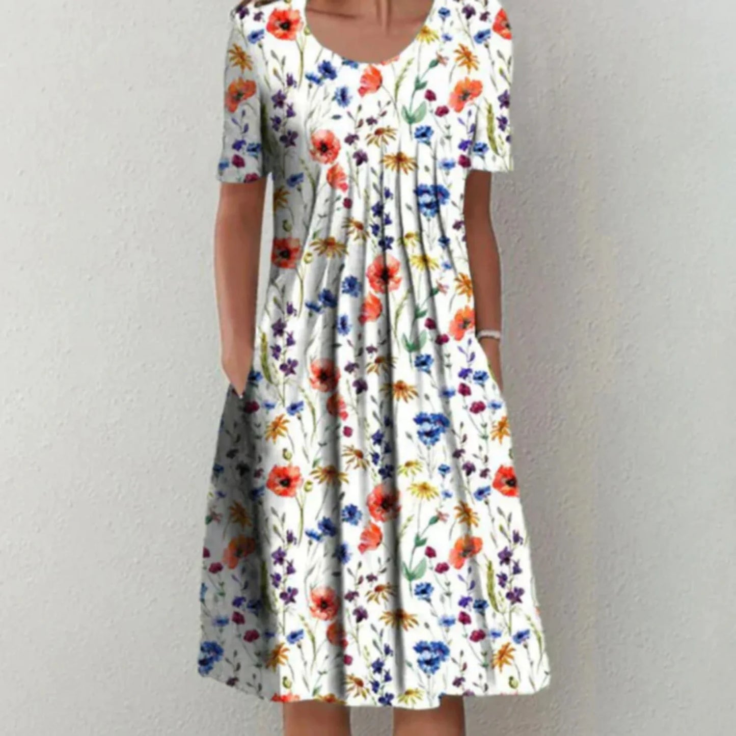 Femmes Robe d'Été Fleurie | Manches Courtes Midi