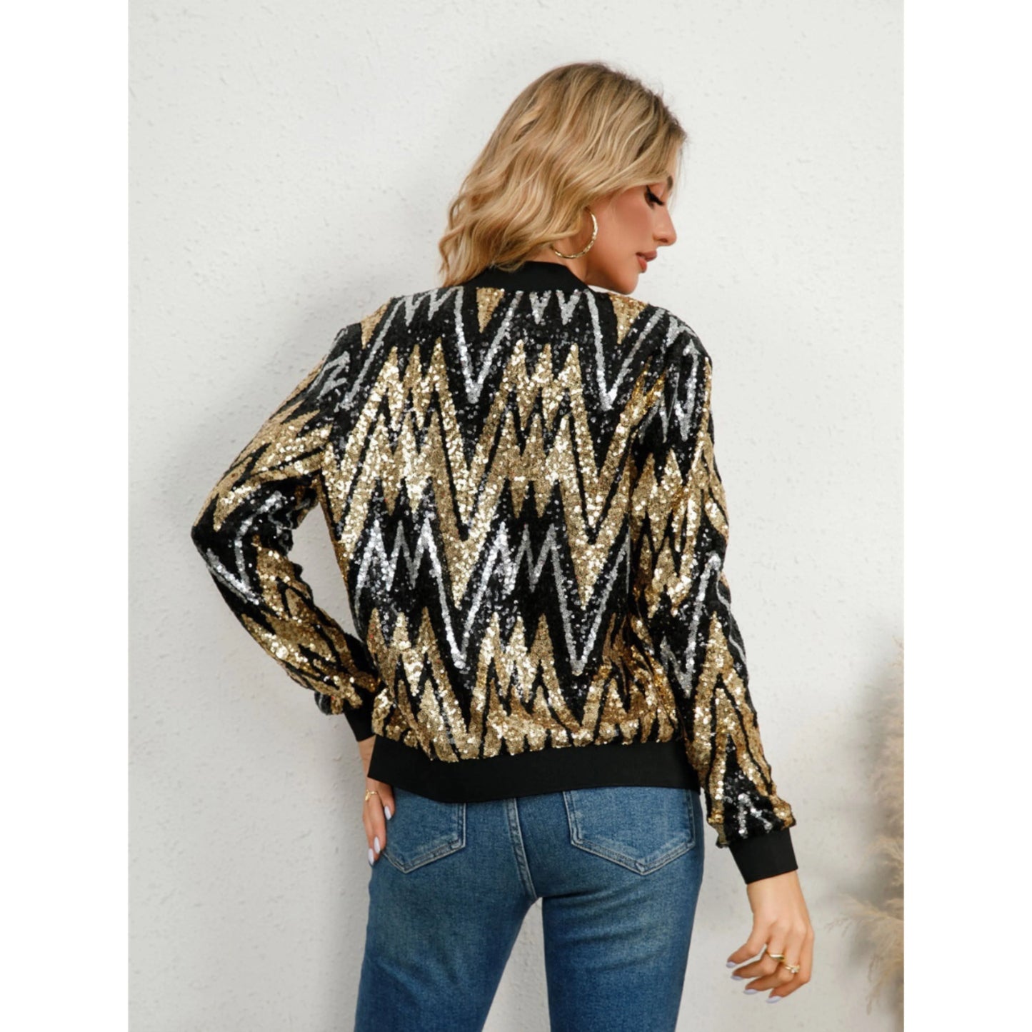 Femmes Veste Bomber Paillettes Soirée | Fermeture Éclair