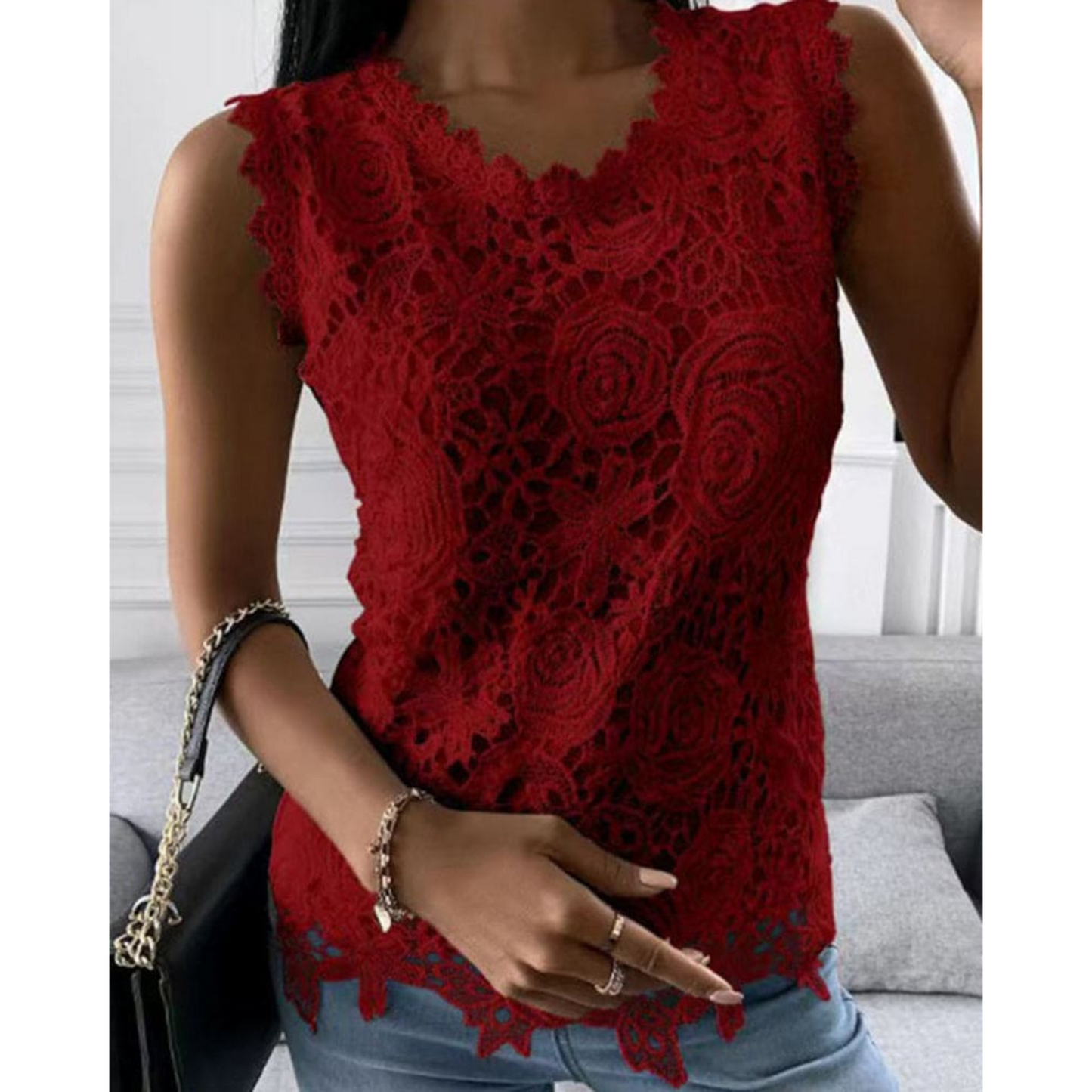 Femmes Blouse Chic | Coupe Fluide Détails en Dentelle