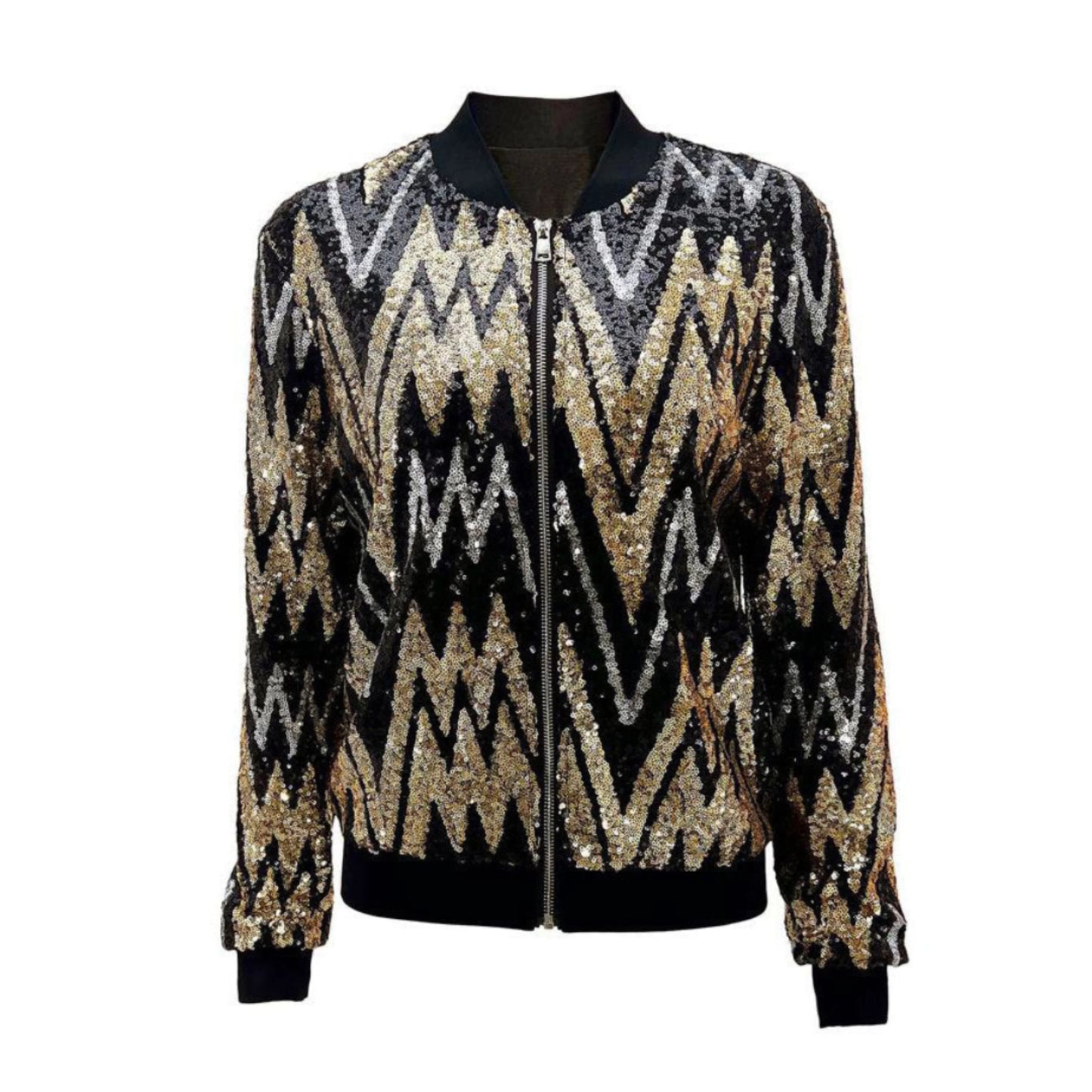 Femmes Veste Bomber Paillettes Soirée | Fermeture Éclair